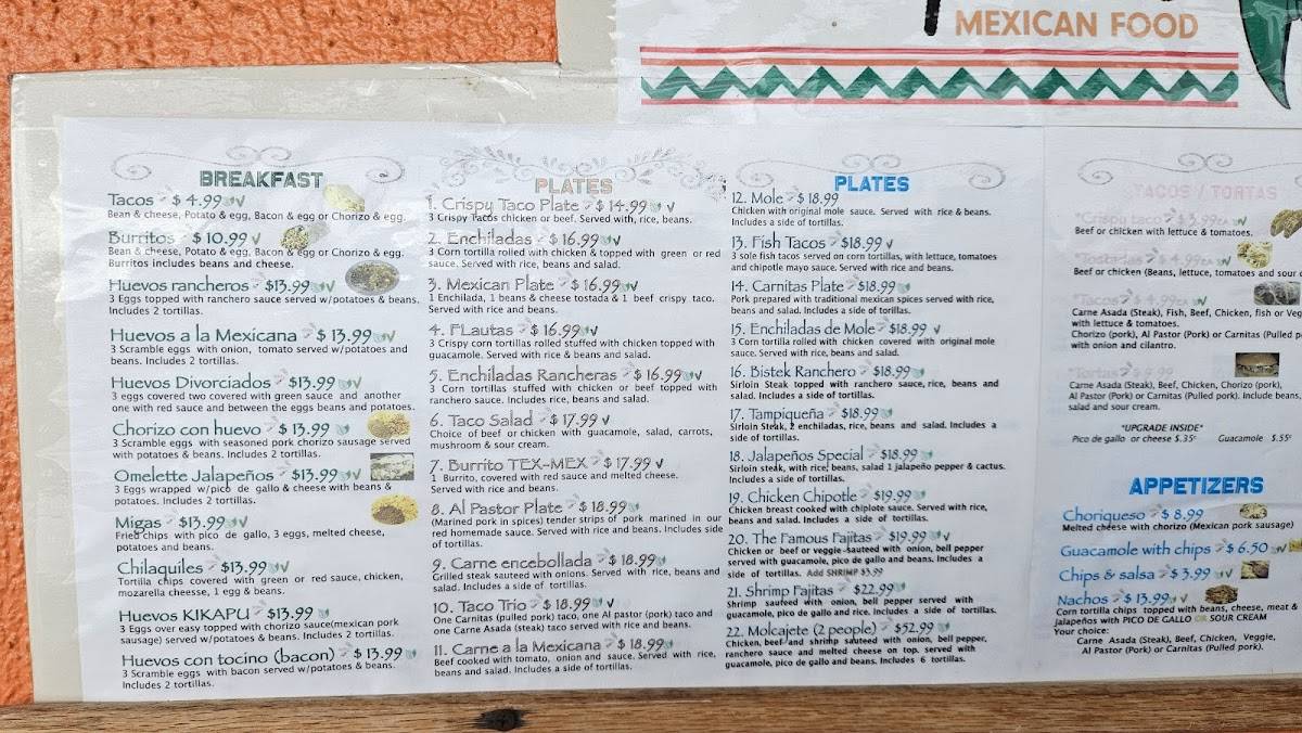Menu at Jalapeños Mexican Food restaurant, Nanaimo