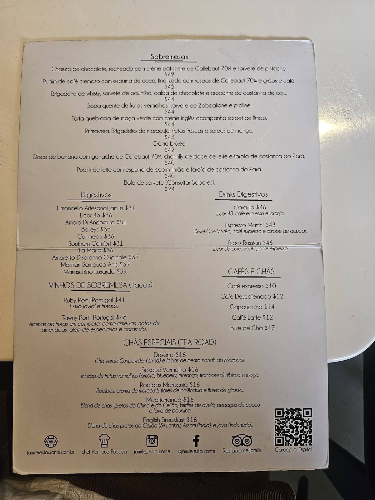 Jamile Restaurante cardápio