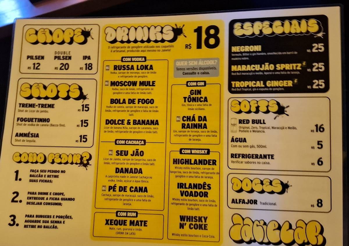 Janela Bar cardápio