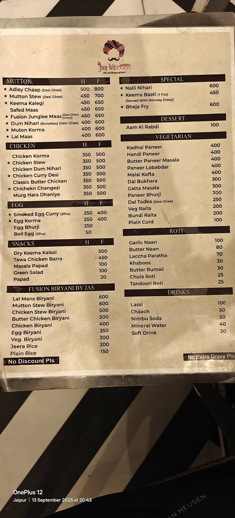 Jas Kitchen menu