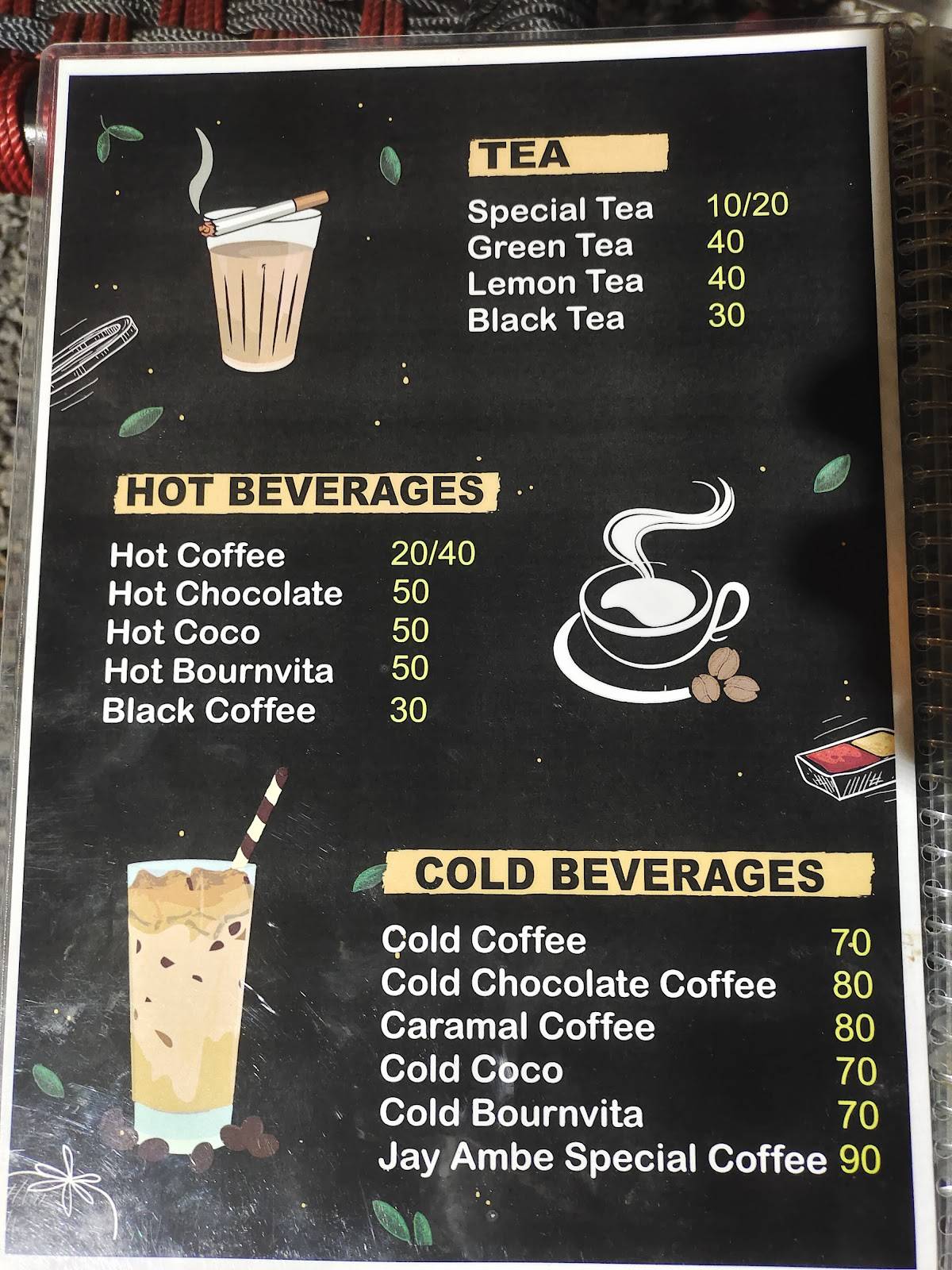 Jay Ambe Cafe Kitli menu