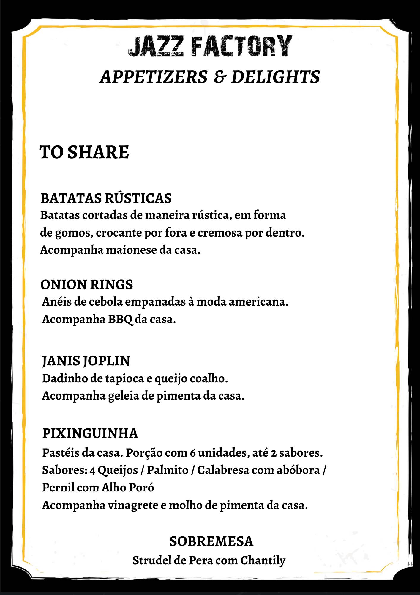 Jazz Factory Music & Art cardápio