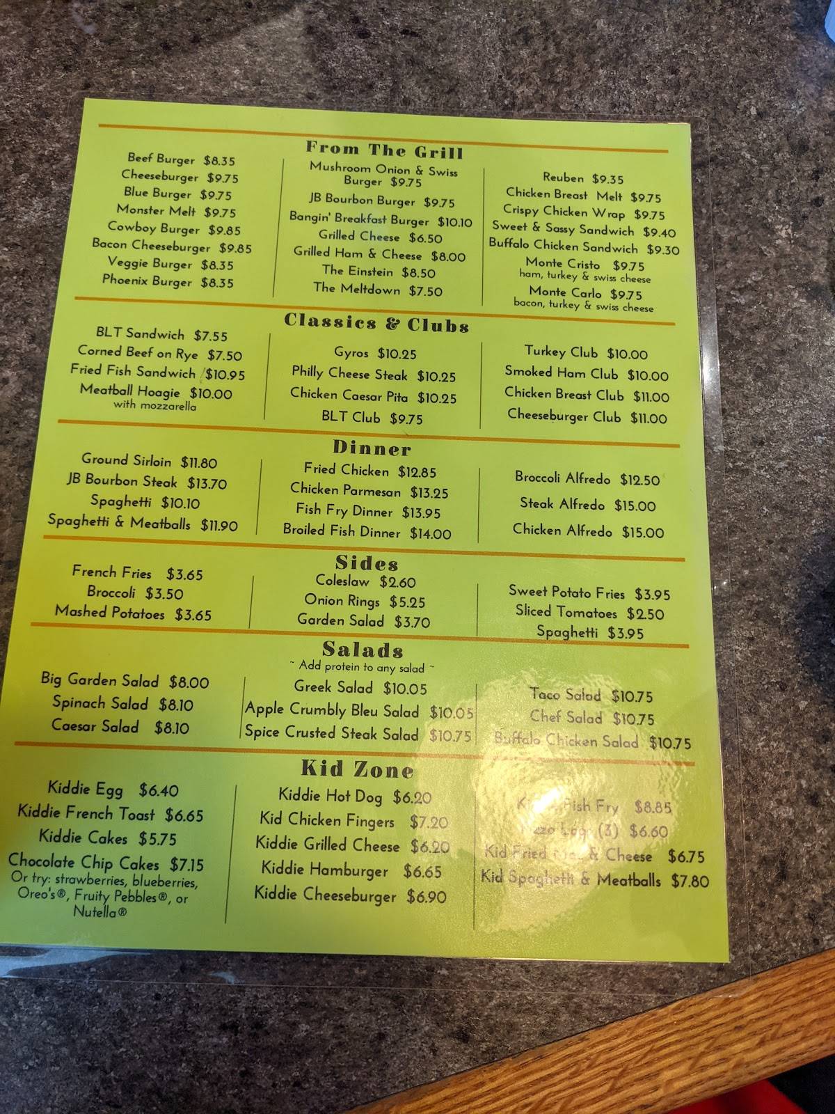 Menu at Jelly Beans restaurant, Painted Post, 319 S Hamilton St