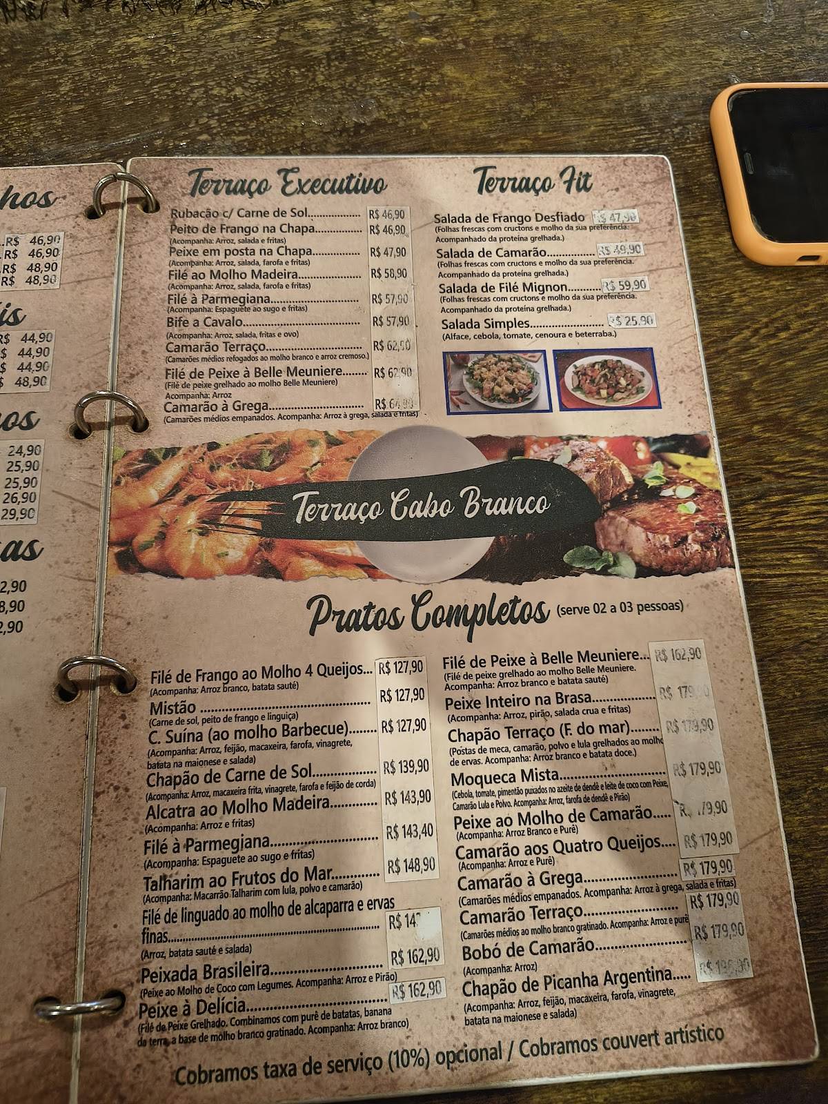 Terraço Cabo Branco aberto cardápio