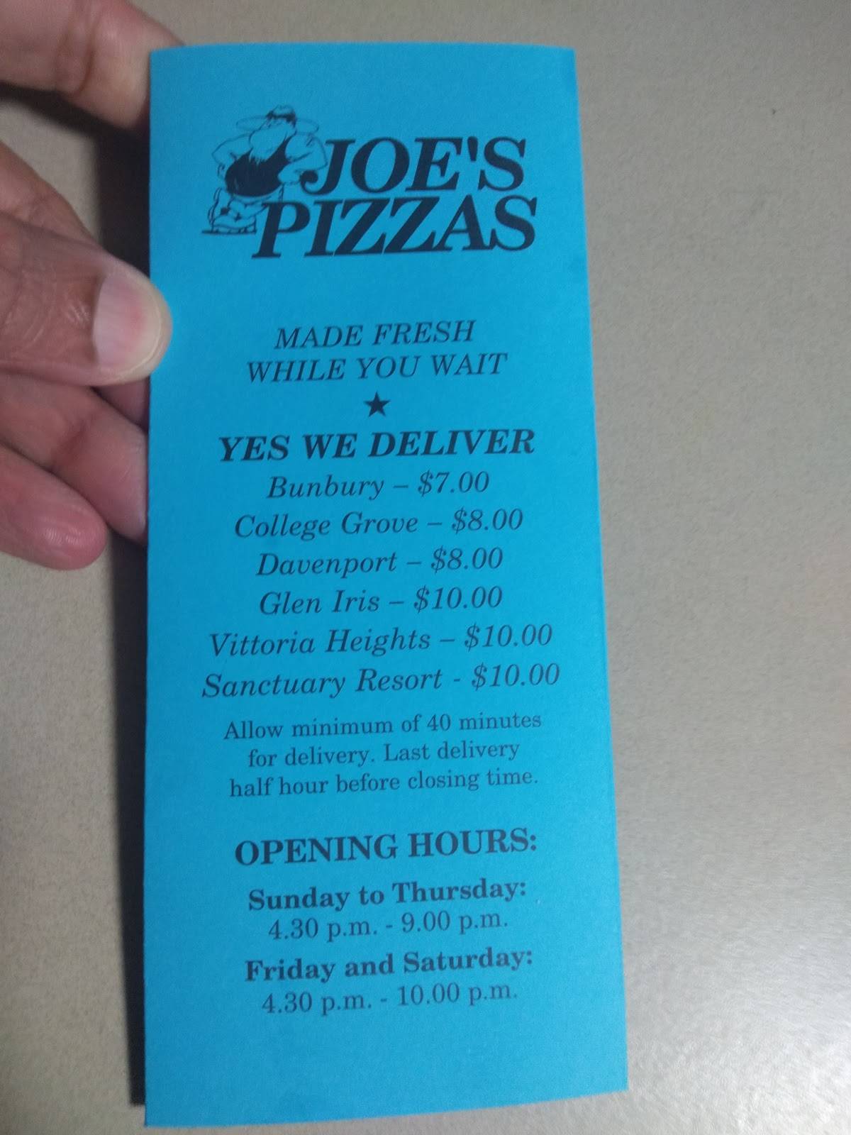 Menu at Joe's Pizza House pizzeria, Bunbury