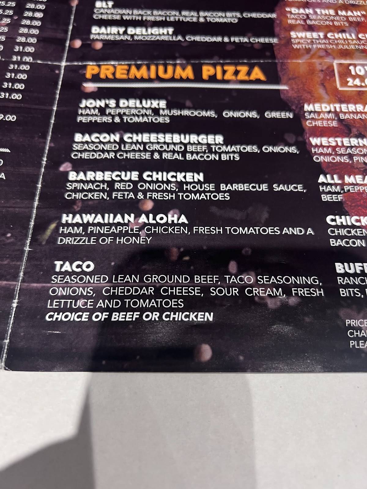 Menu de Jon's Pizza