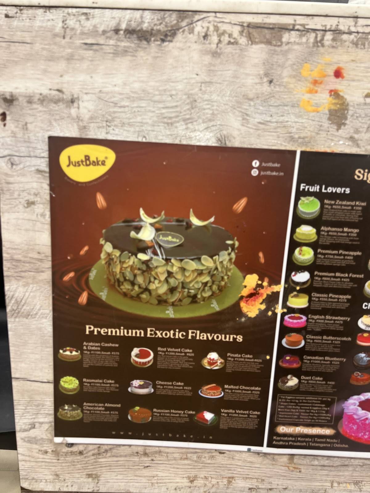 Just Bake Dharga Hosur menu