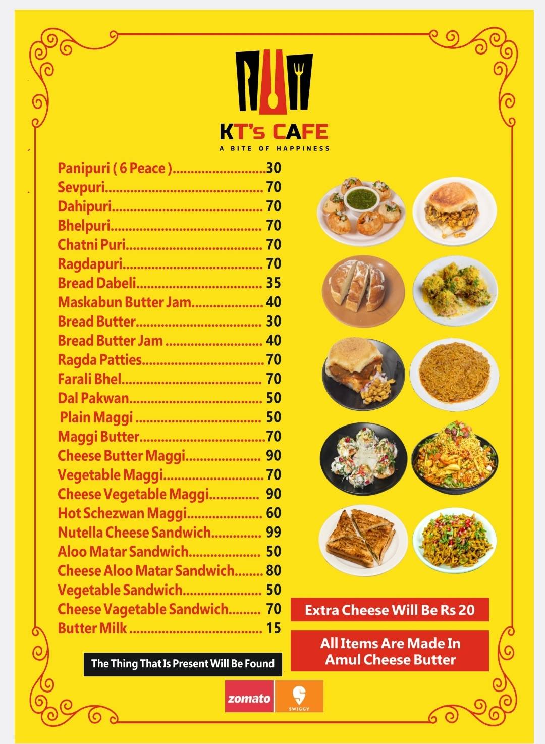 KT's Cafe menu