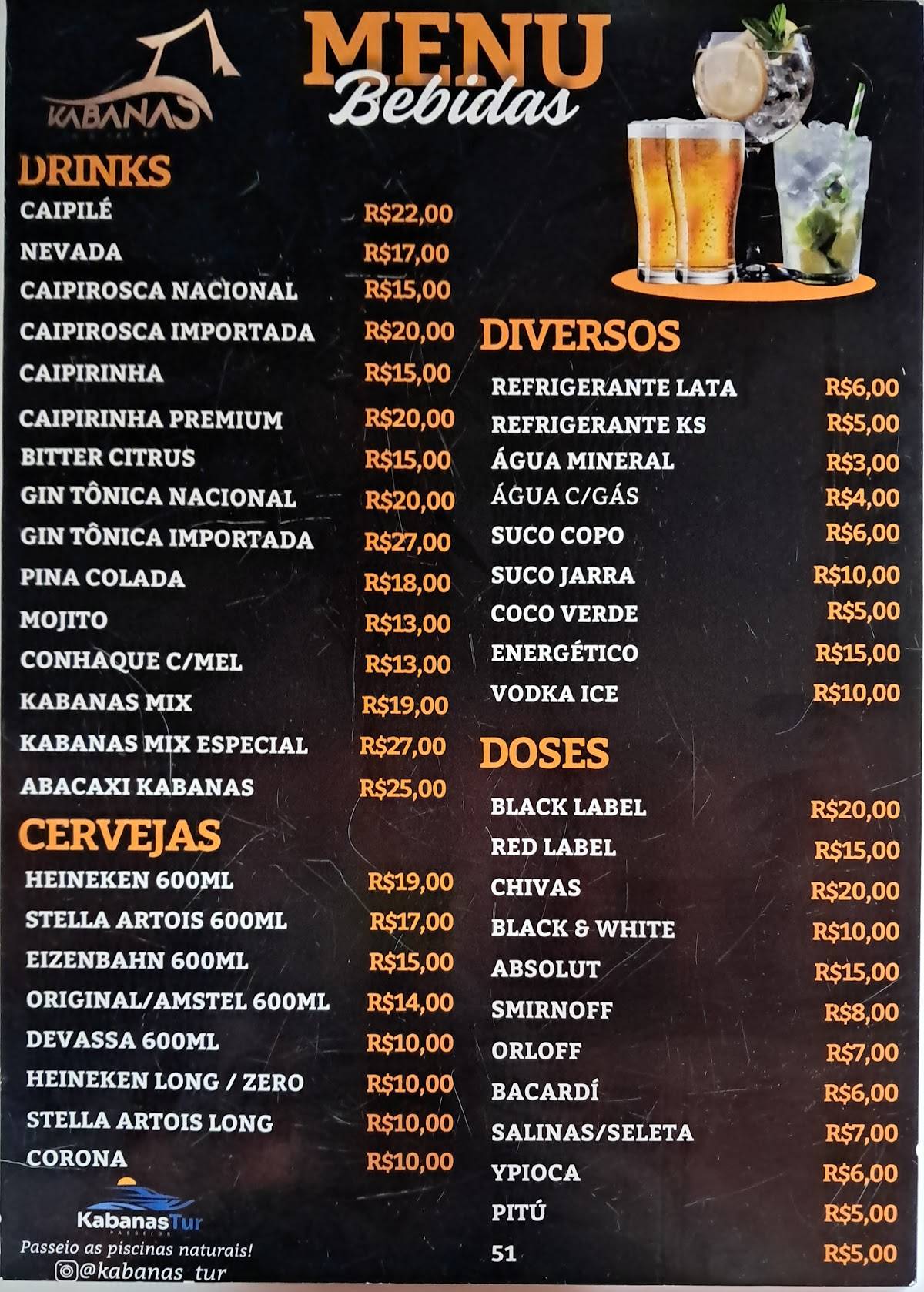 Kabana's bar e petiscaria cardápio