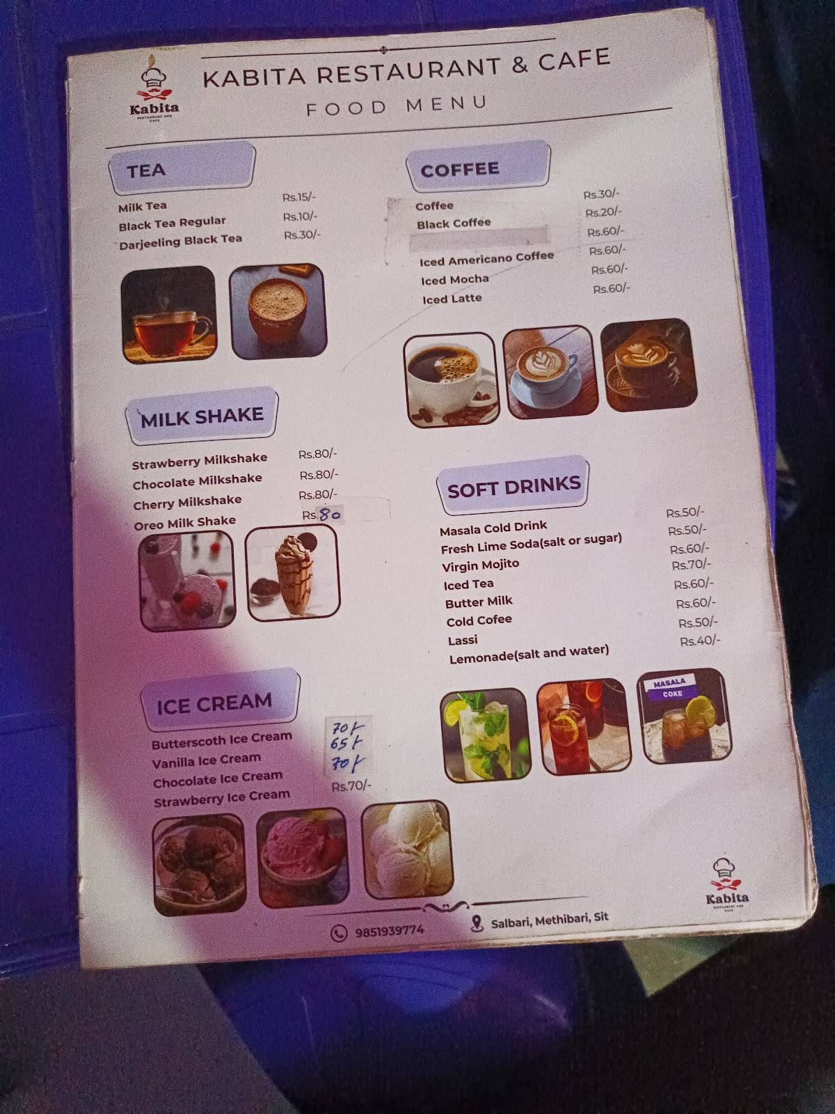 Kabita restaurant and cafe menu