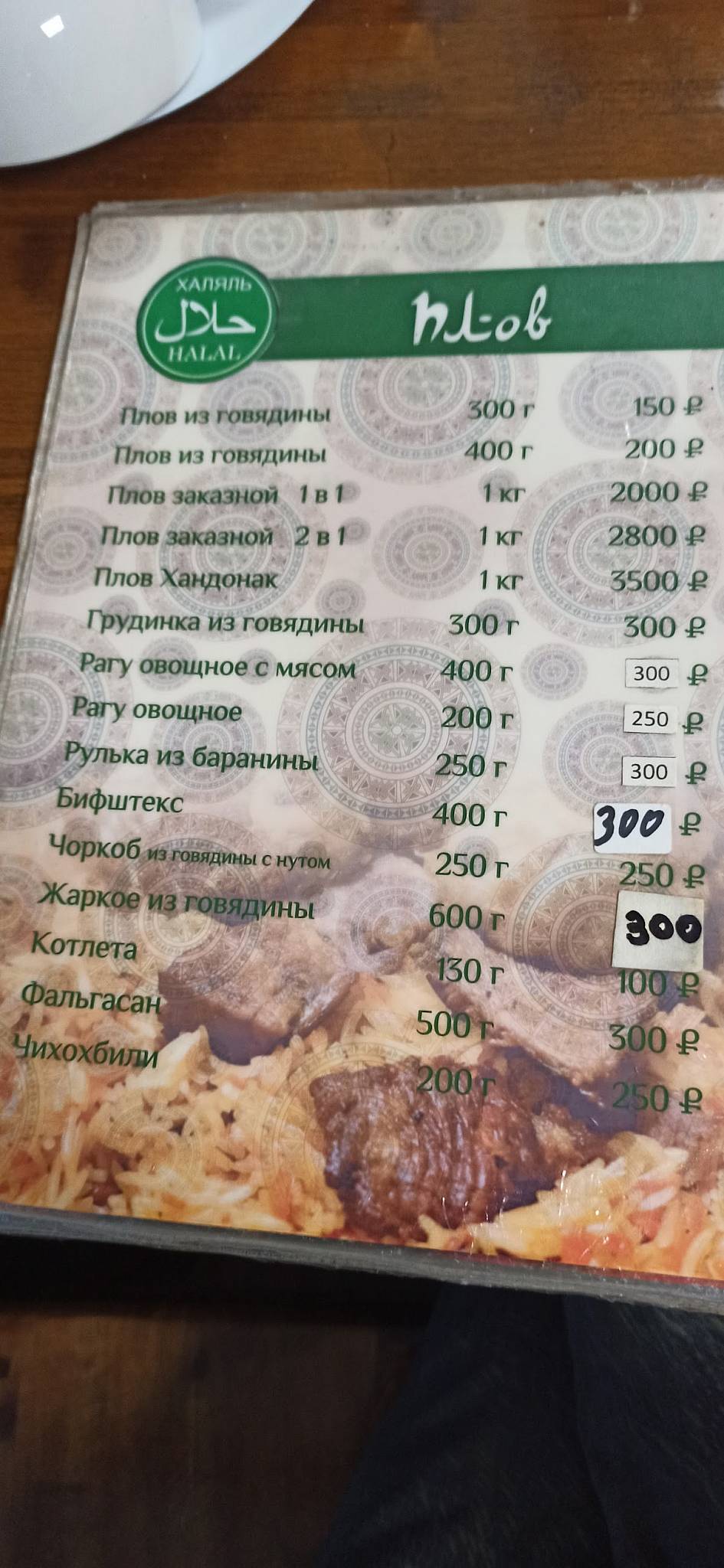 Menu au Shashlychok 24 café, Moscou, Nastavnichesky Lane