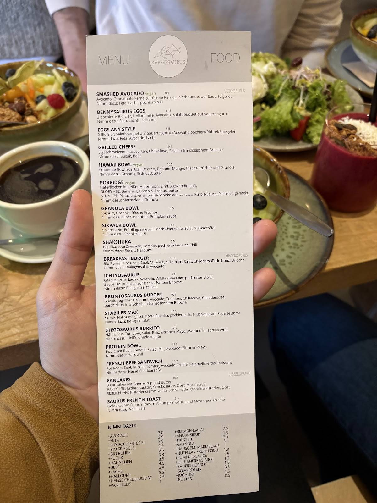 Menu de Kaffeesaurus