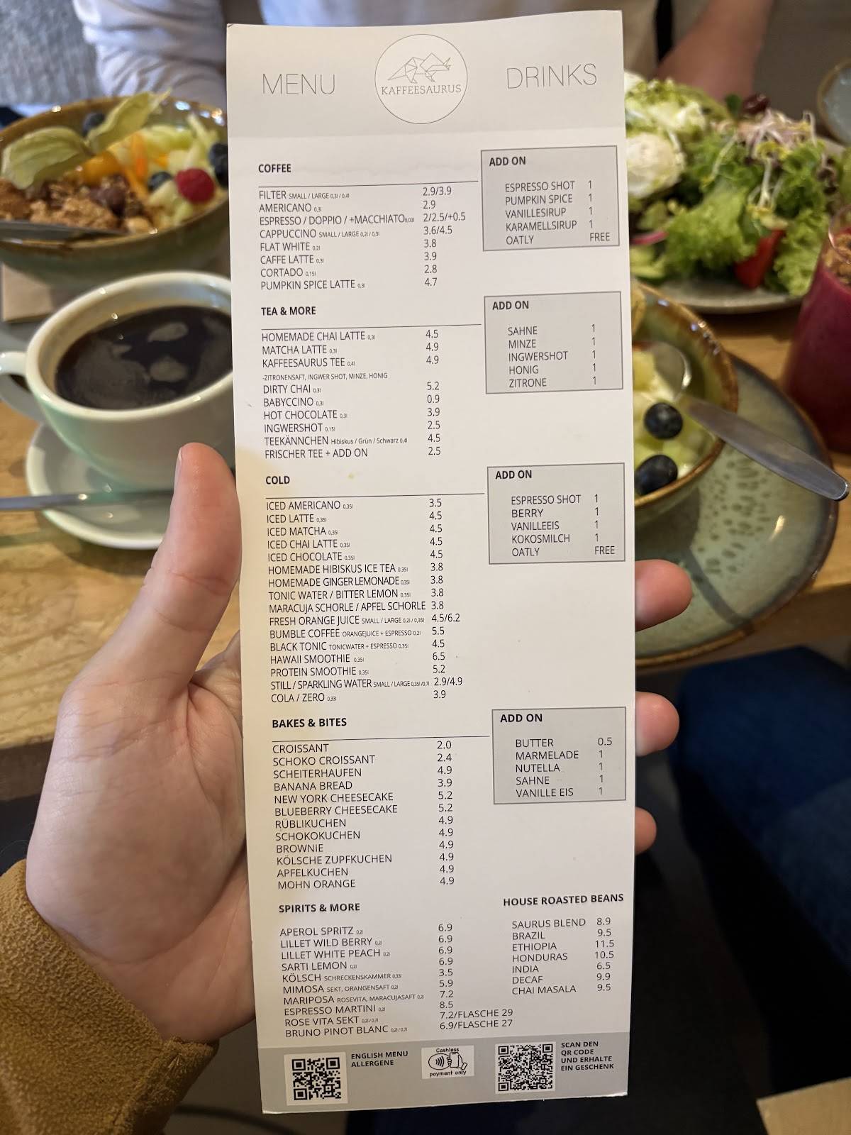 Menu de Kaffeesaurus