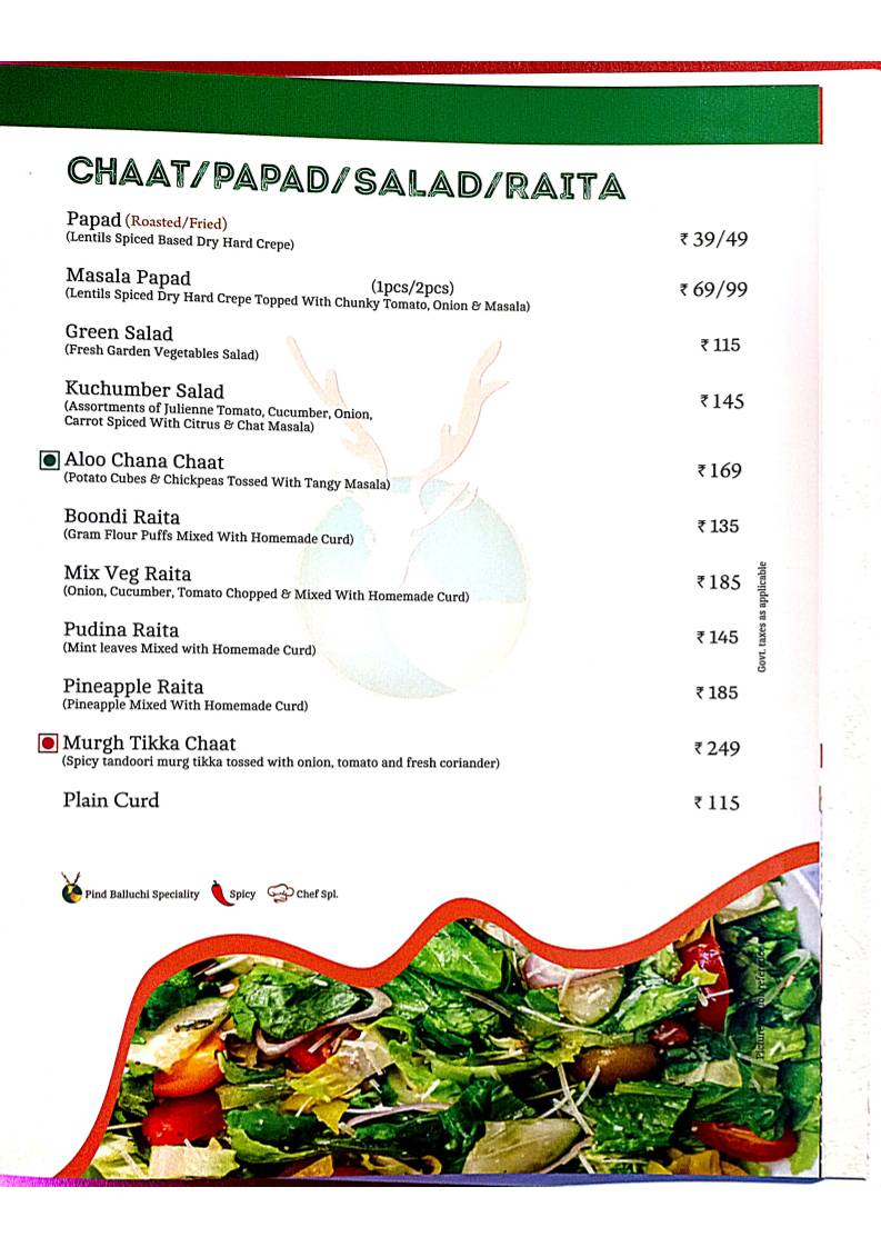 Pind Balluchi - Family Restaurant in Kanpur, Best Family Restaurant in kanpur menu