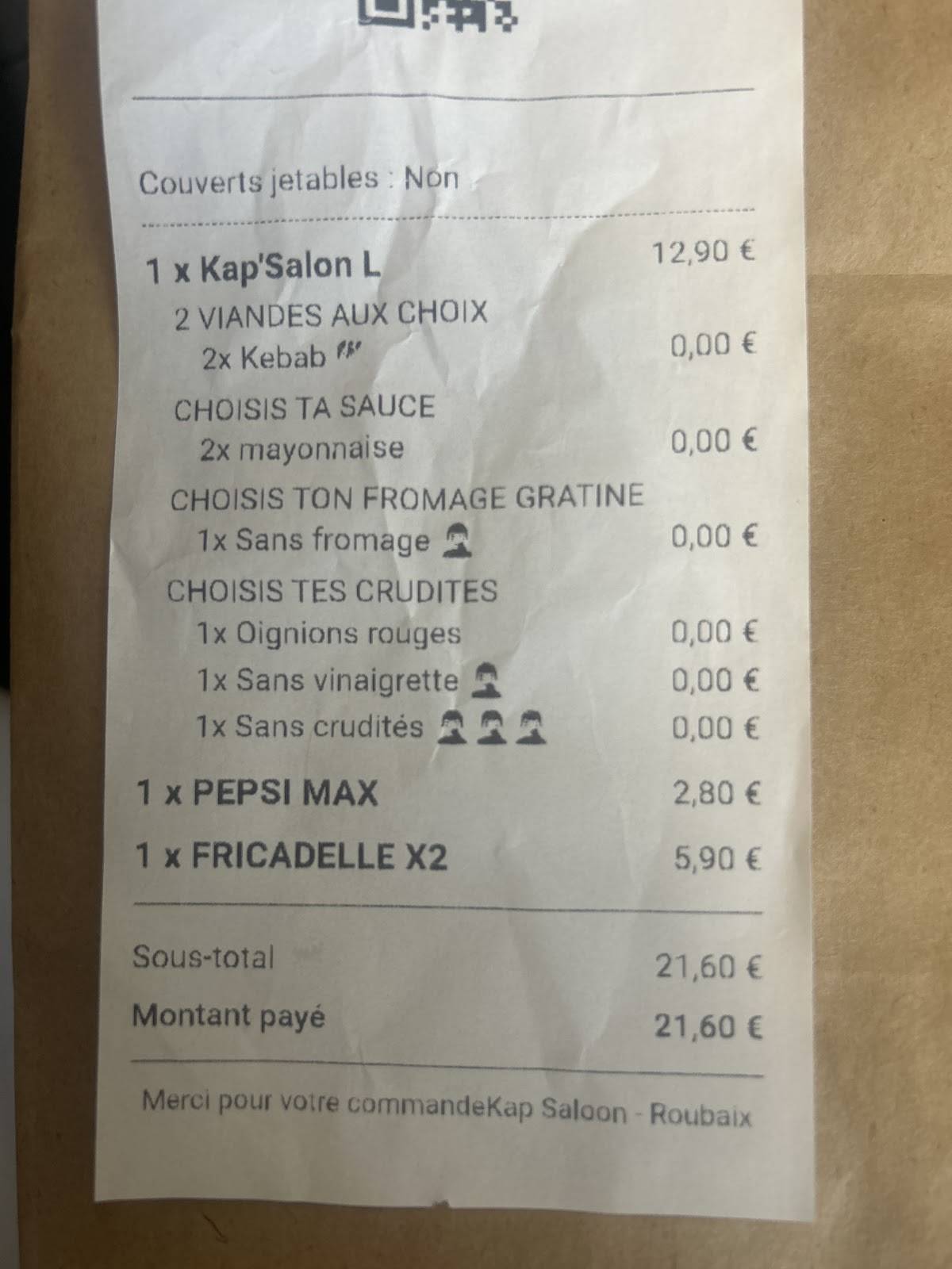 Menu de Kap Saloon Roubaix
