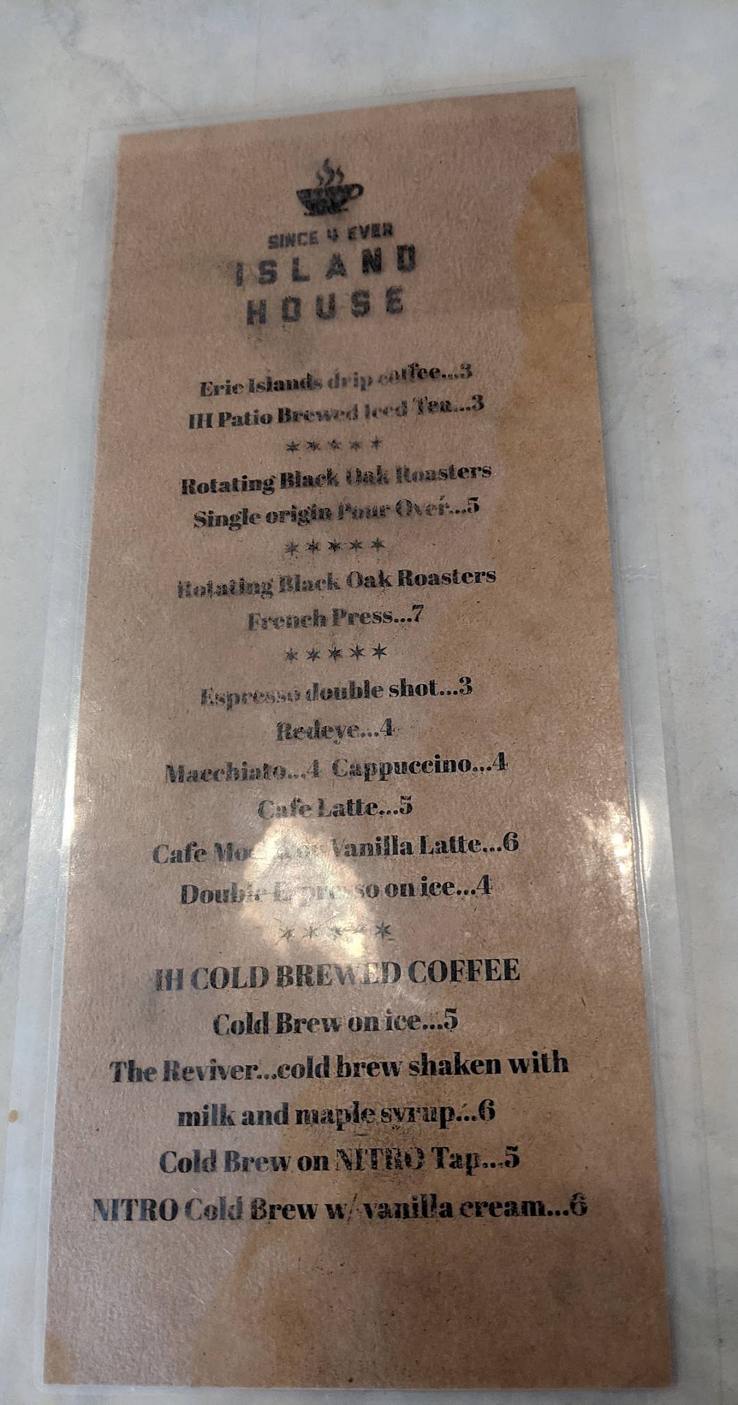 Menu at The Island House pub & bar, Kelleys Island