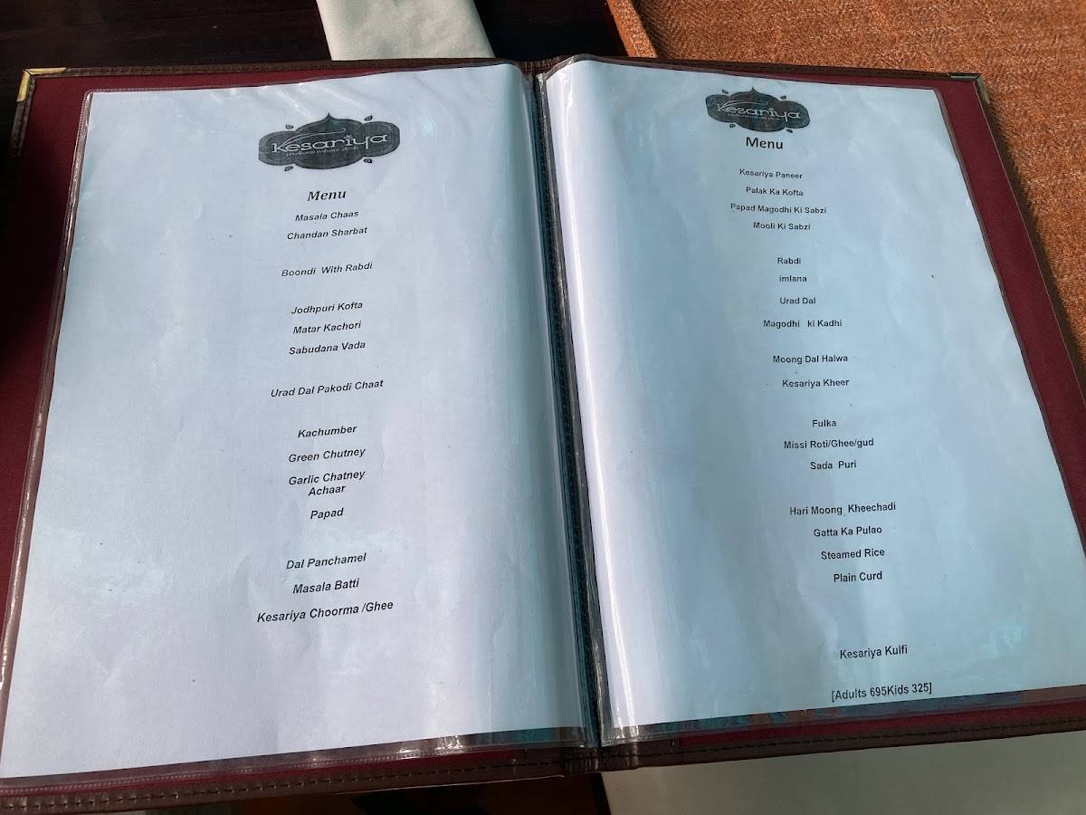 Kesariya Restaurant menu