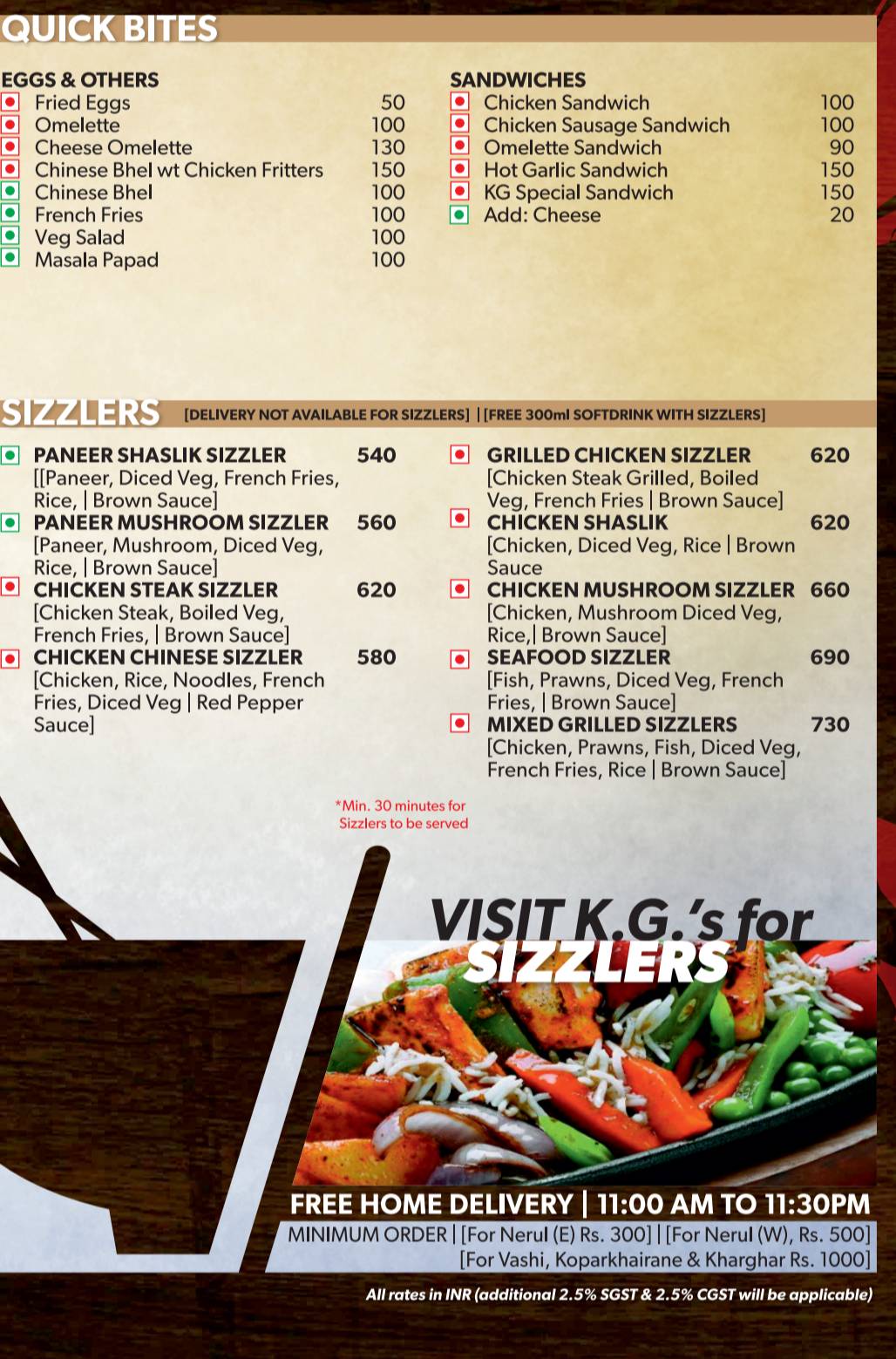 Kg's Chinese Cuisine menu