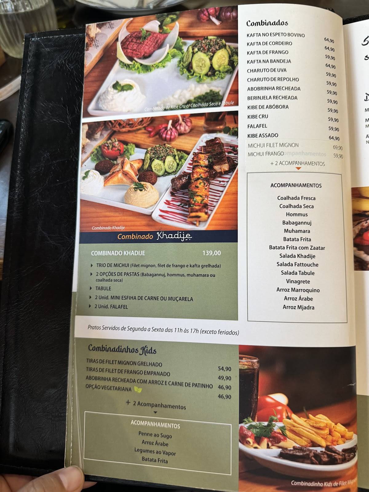Khadije Comida Árabe cardápio