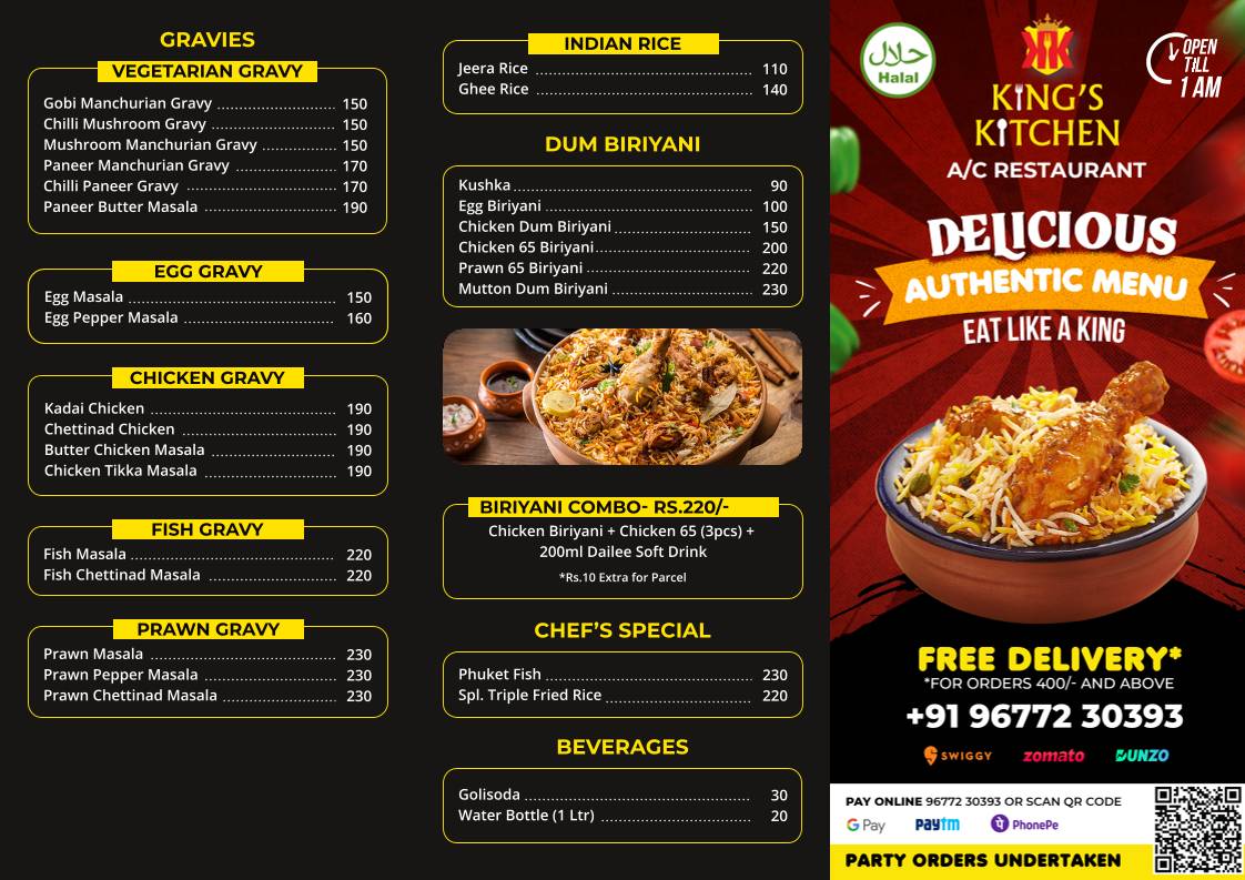 Kings Kitchen menu
