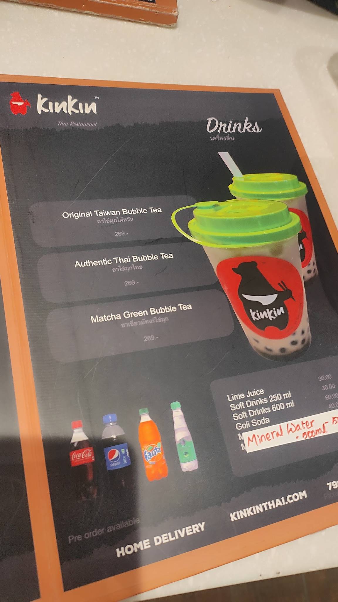 Kinkin Thai Restaurant menu