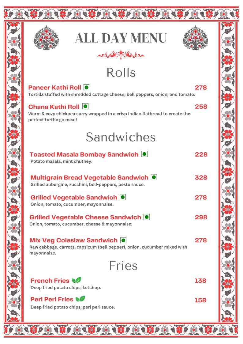 Kitchens of Mewar Restaurant menu