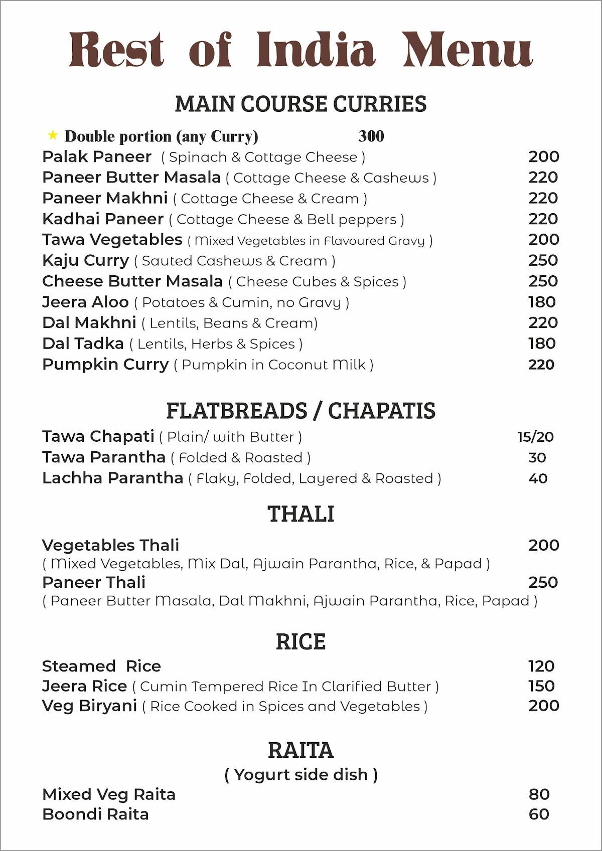 Kitchens of Mewar Restaurant menu