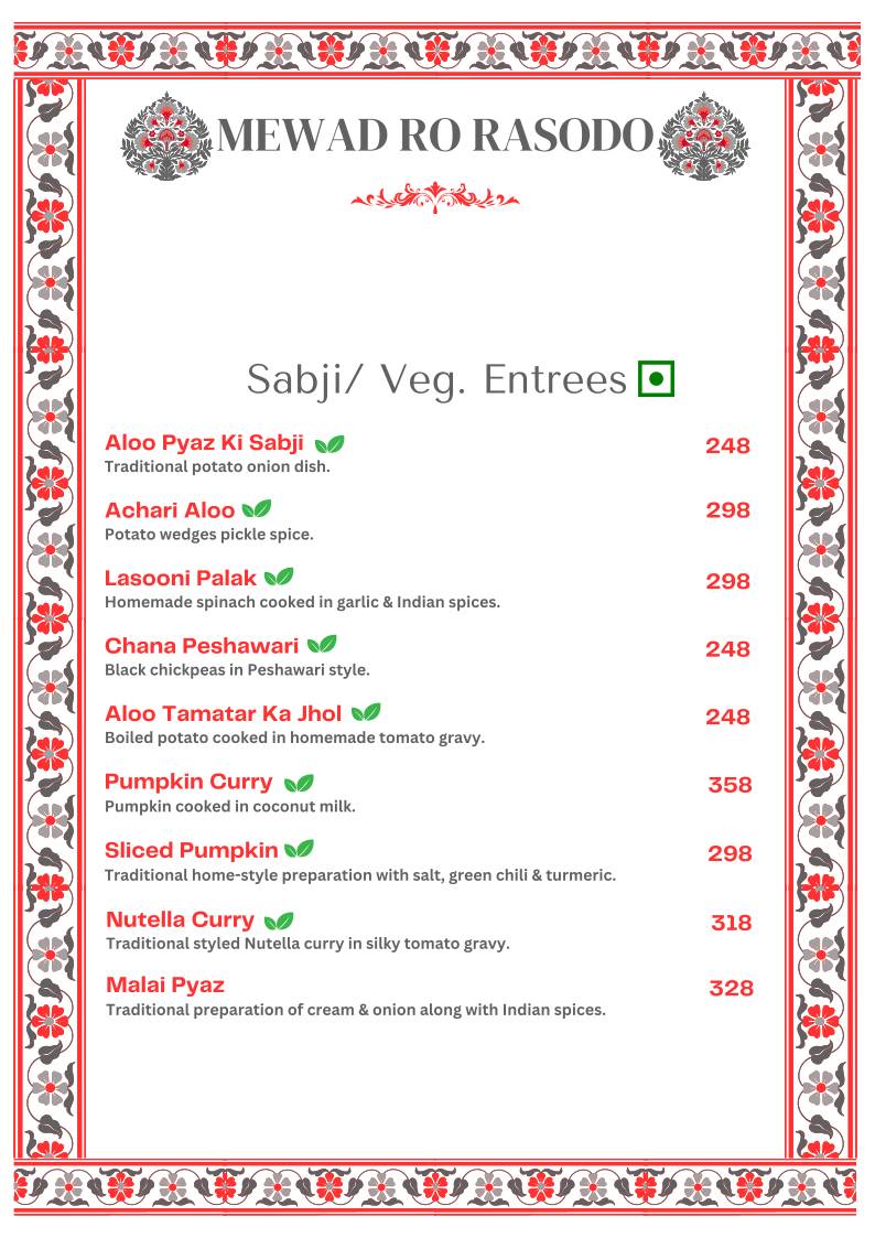 Kitchens of Mewar Restaurant menu