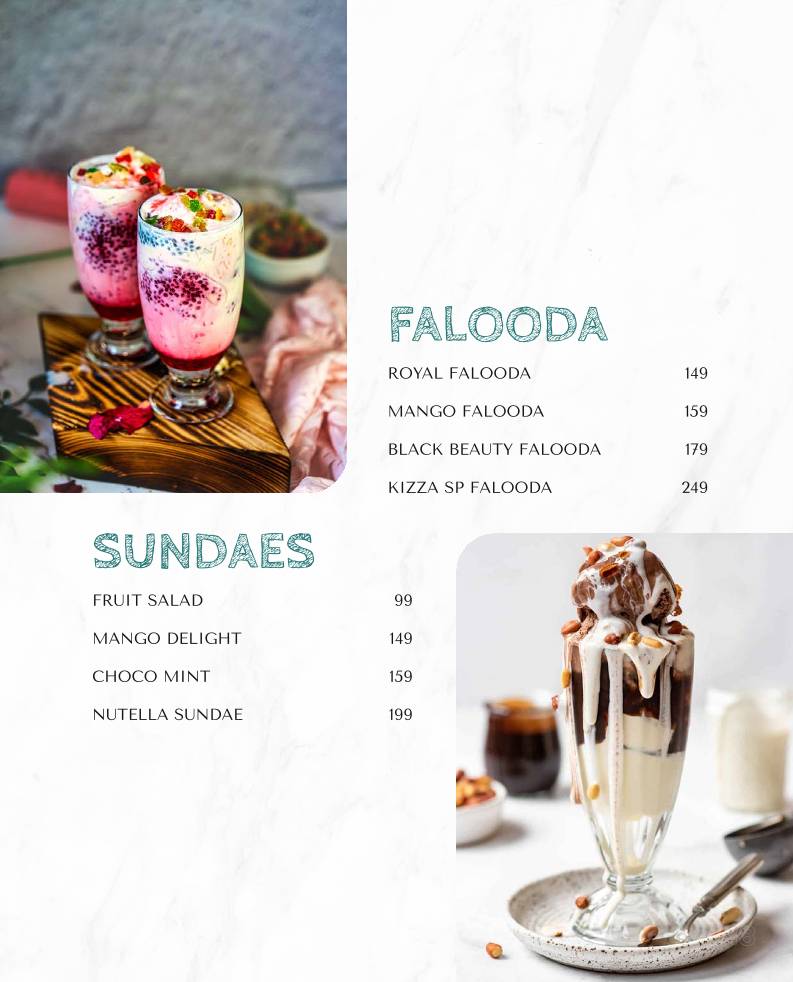 Kizza.cafe menu
