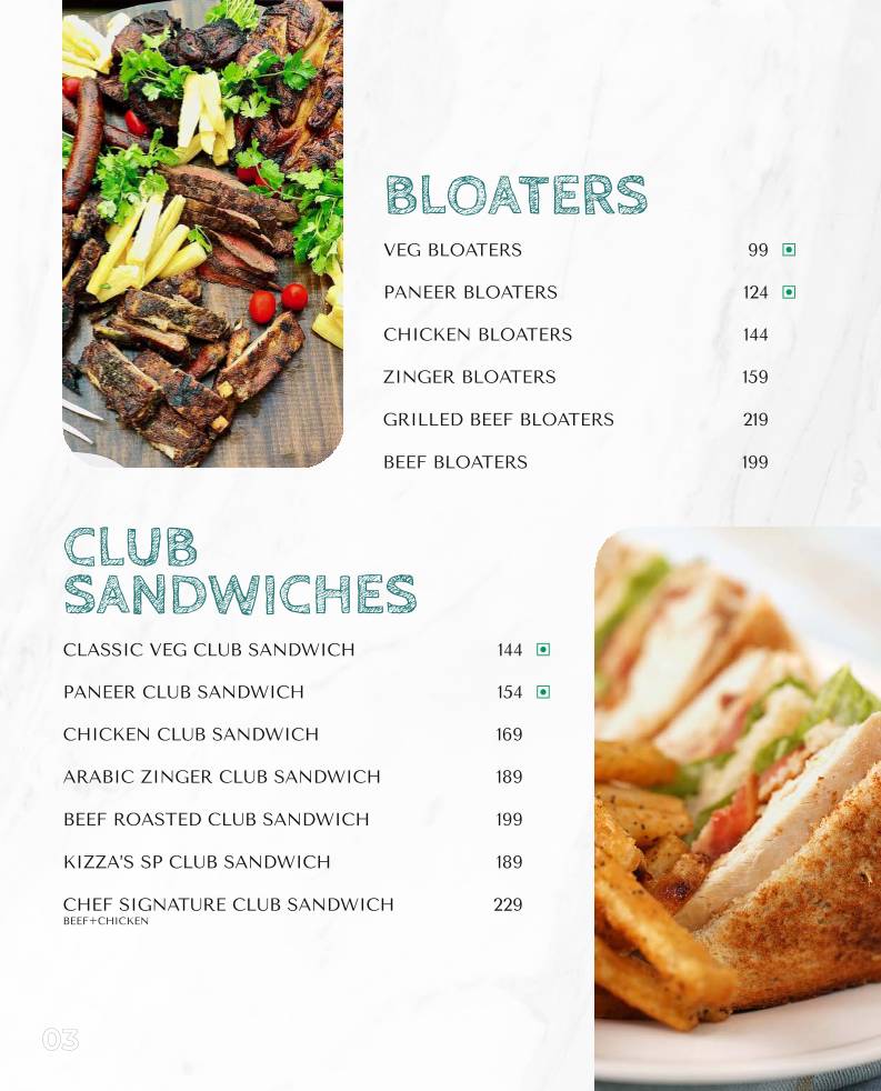 Kizza.cafe menu