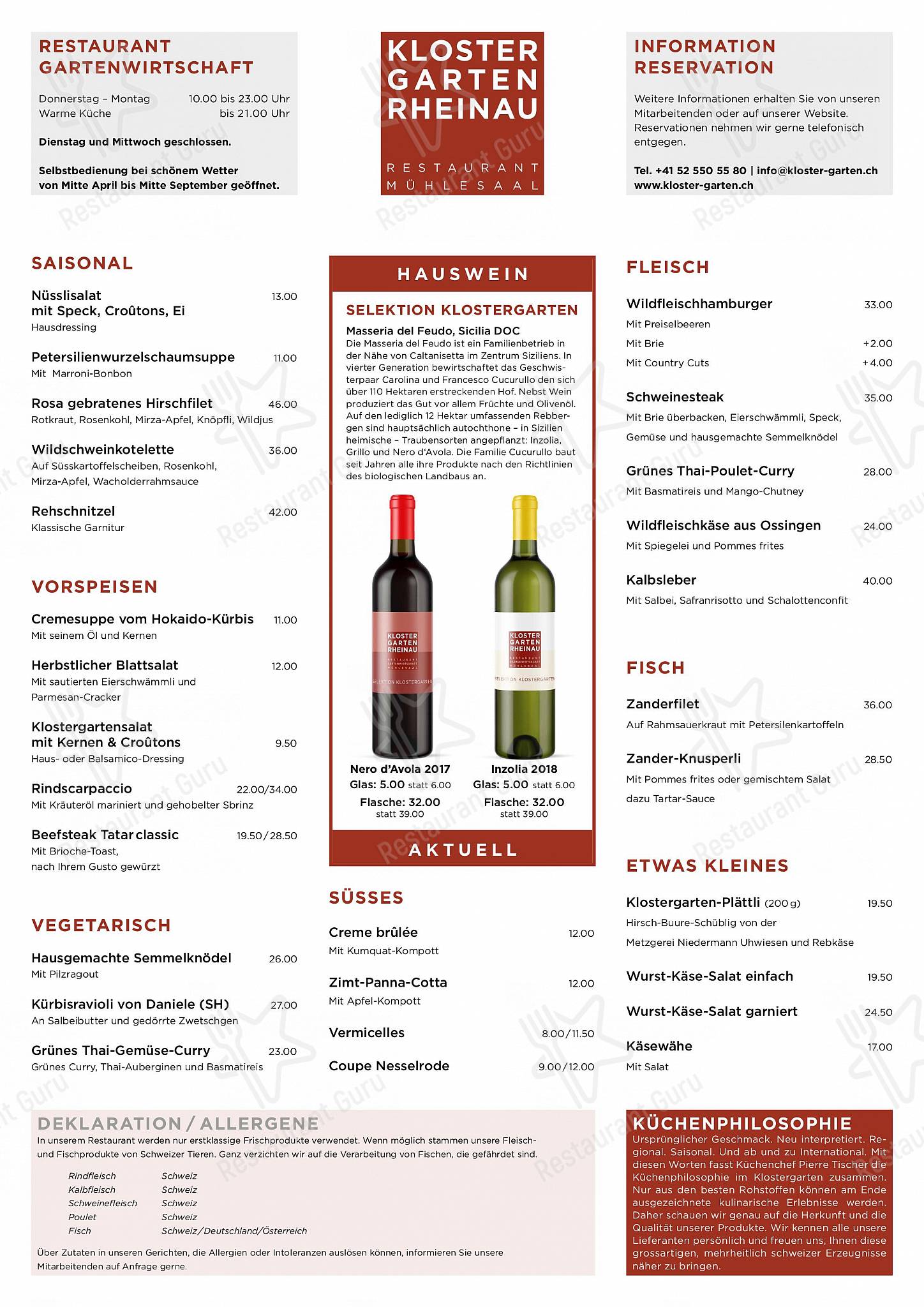 Takeaway Menu per Restaurant Klostergarten in Rheinau