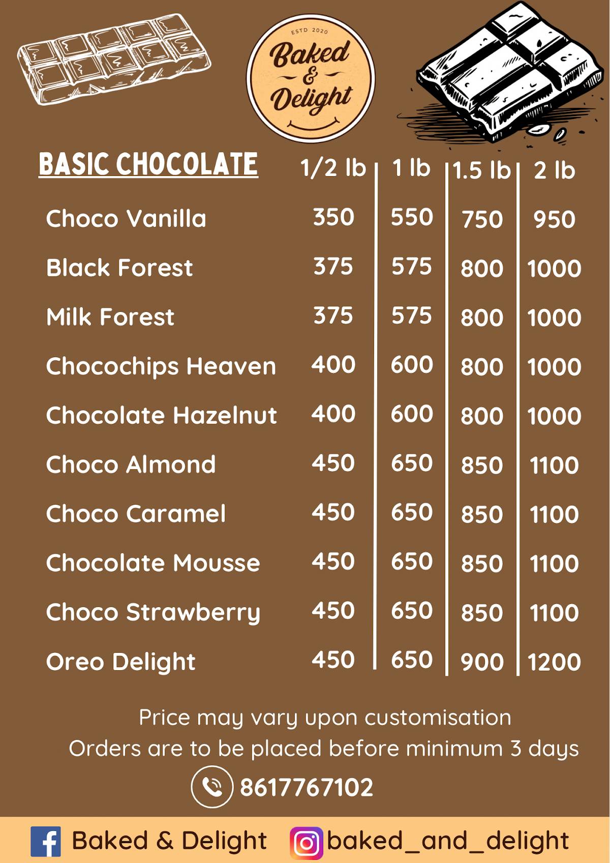 Baked & Delight menu