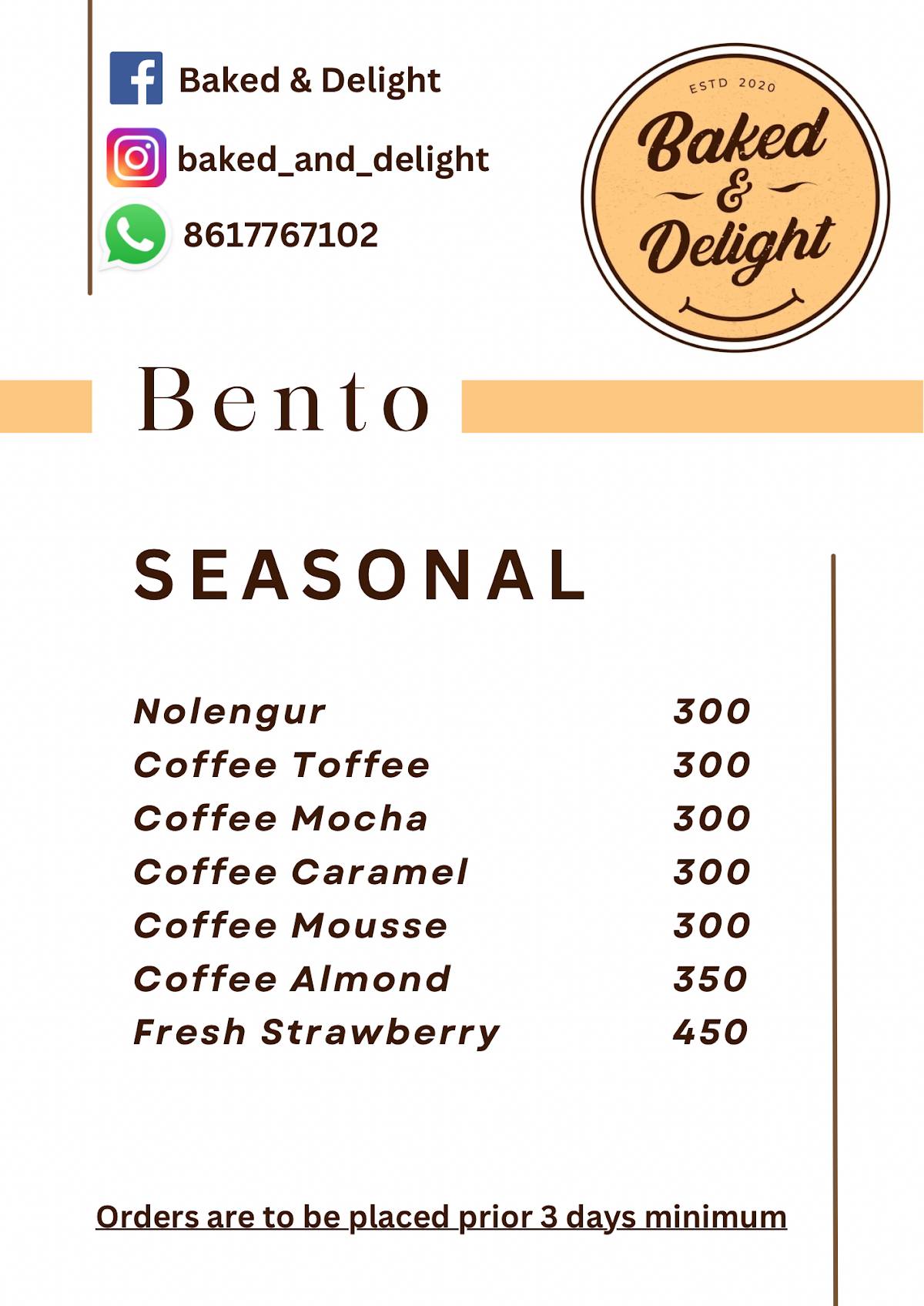 Baked & Delight menu