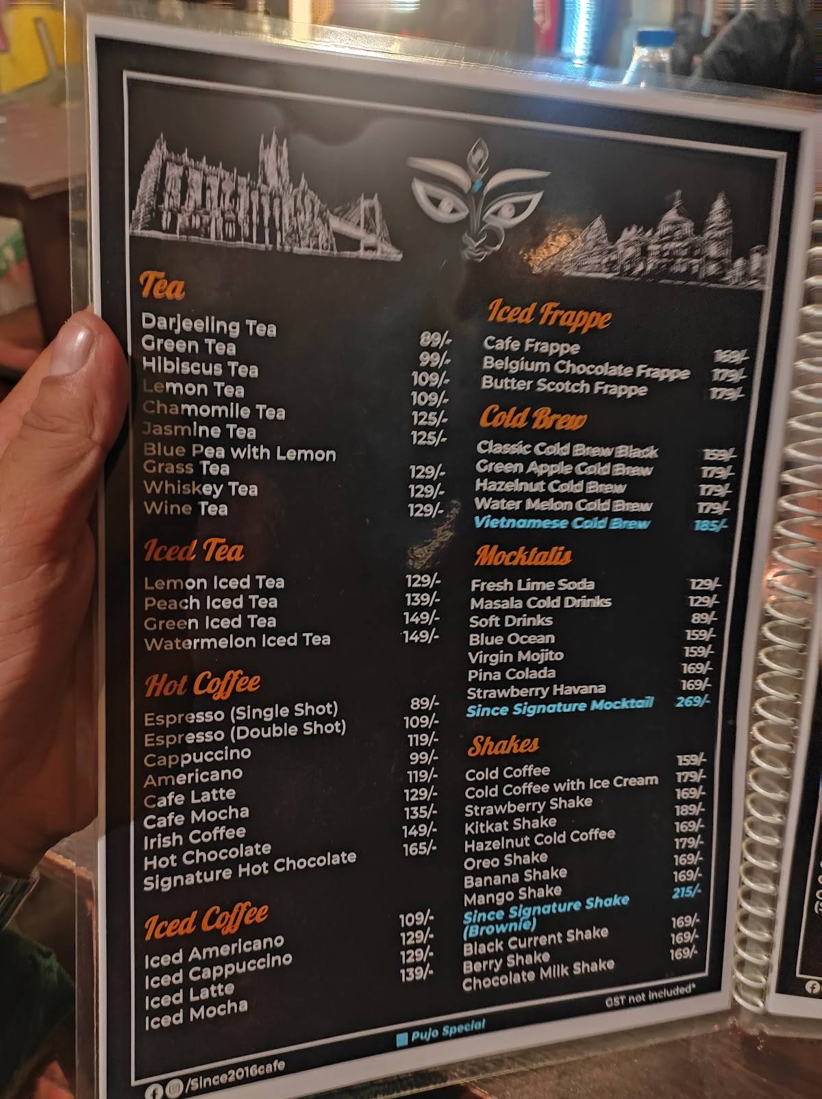 Since 2016 Cafe menu