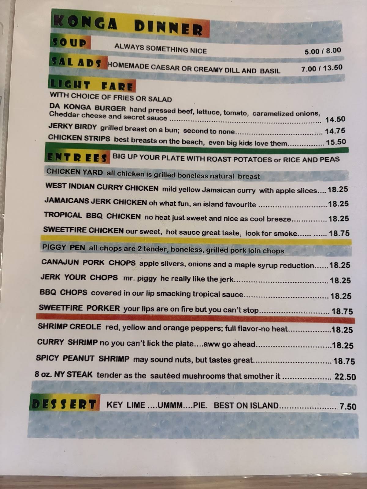 Menu de Konga Cafe