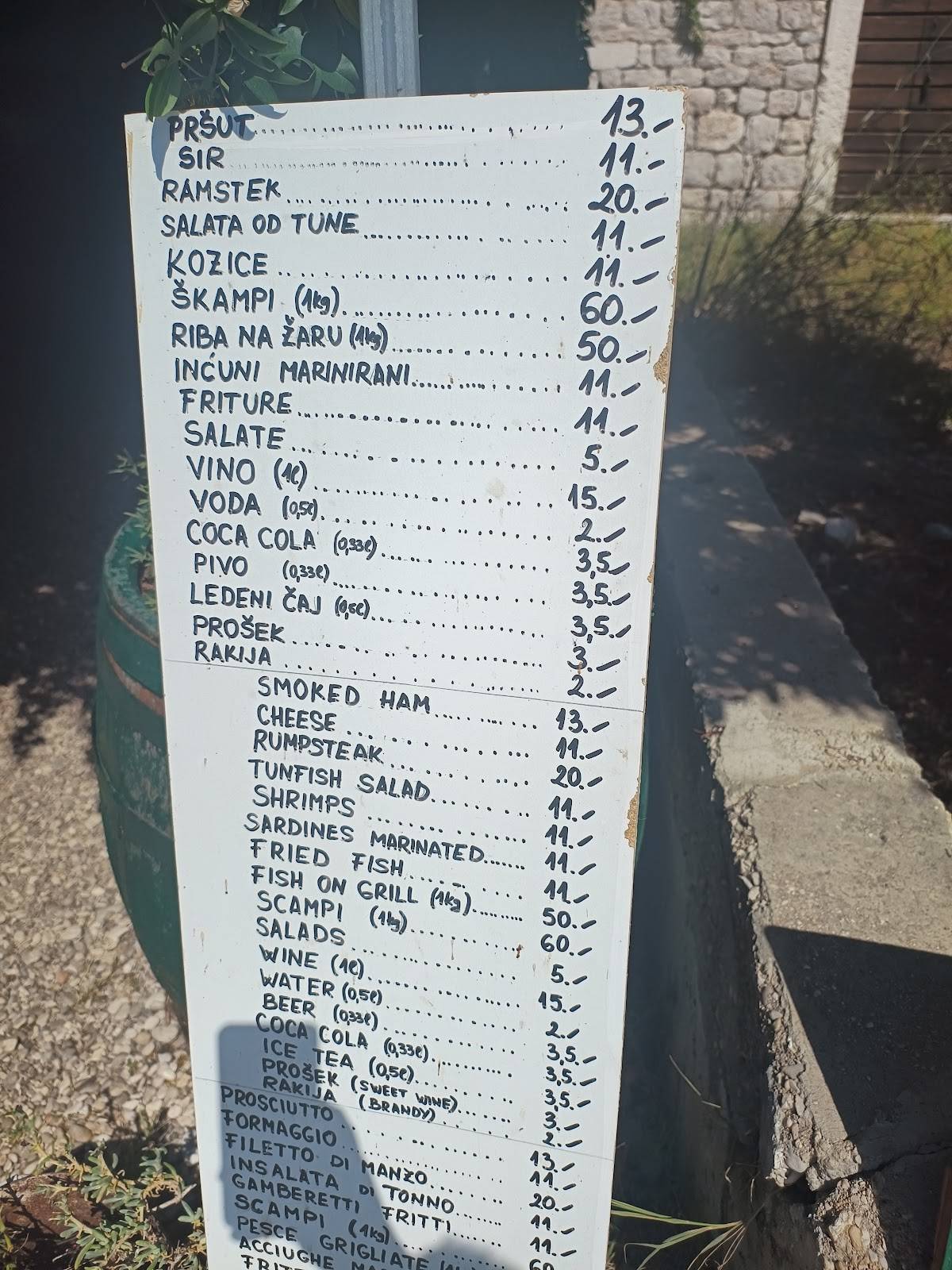 Menu di Konoba Dubovica 