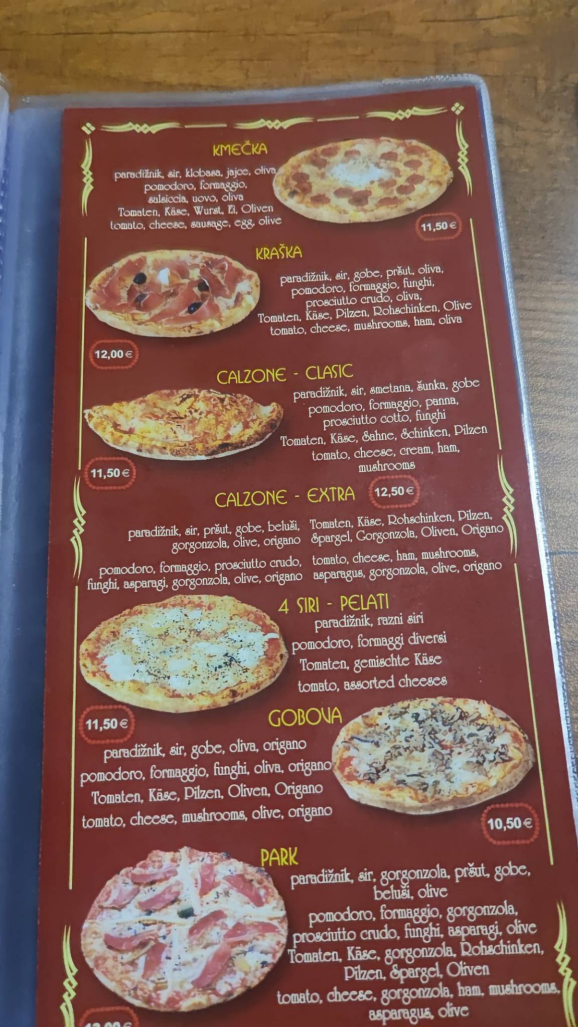Menu di Pizzeria park Izet Durmišević s.p. 