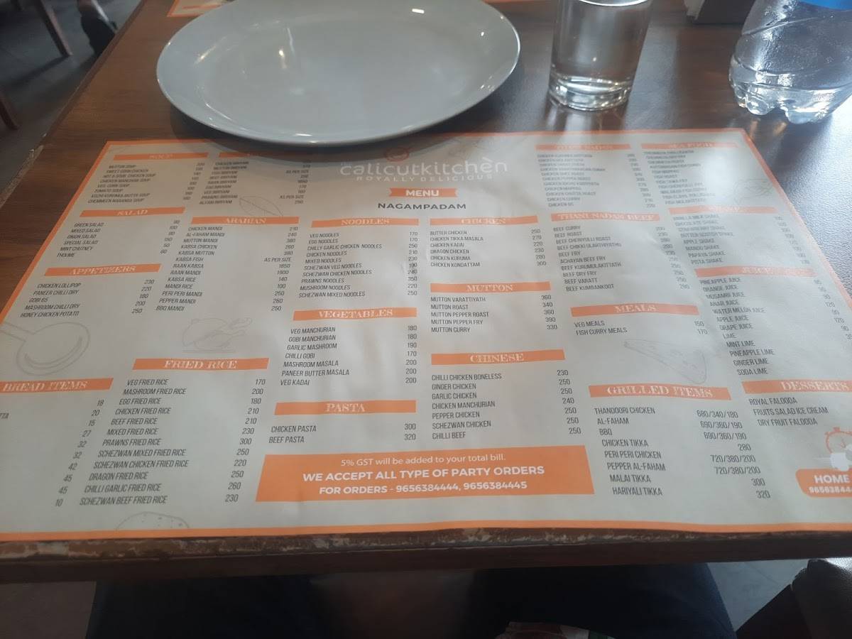The Calicut Kitchen menu
