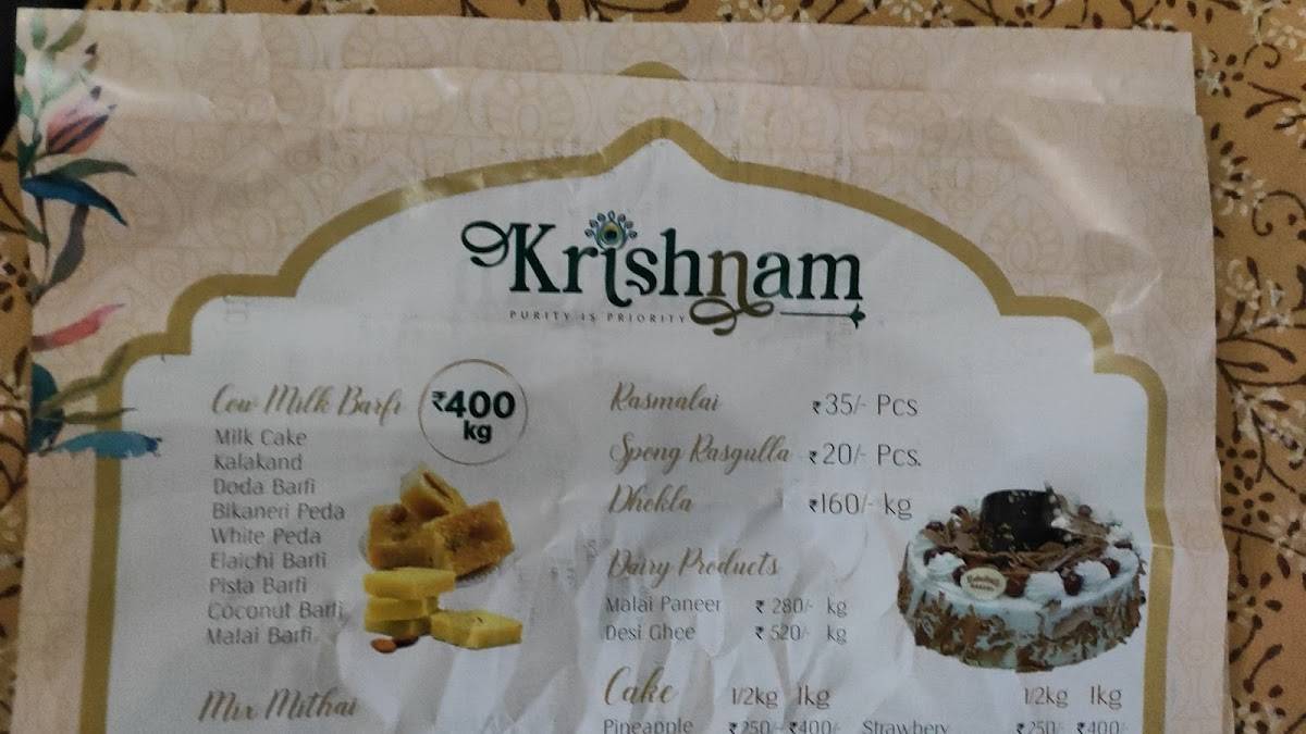 Krishnam - Dairy • Sweets •Bakery • Cakes • Ice Creams menu