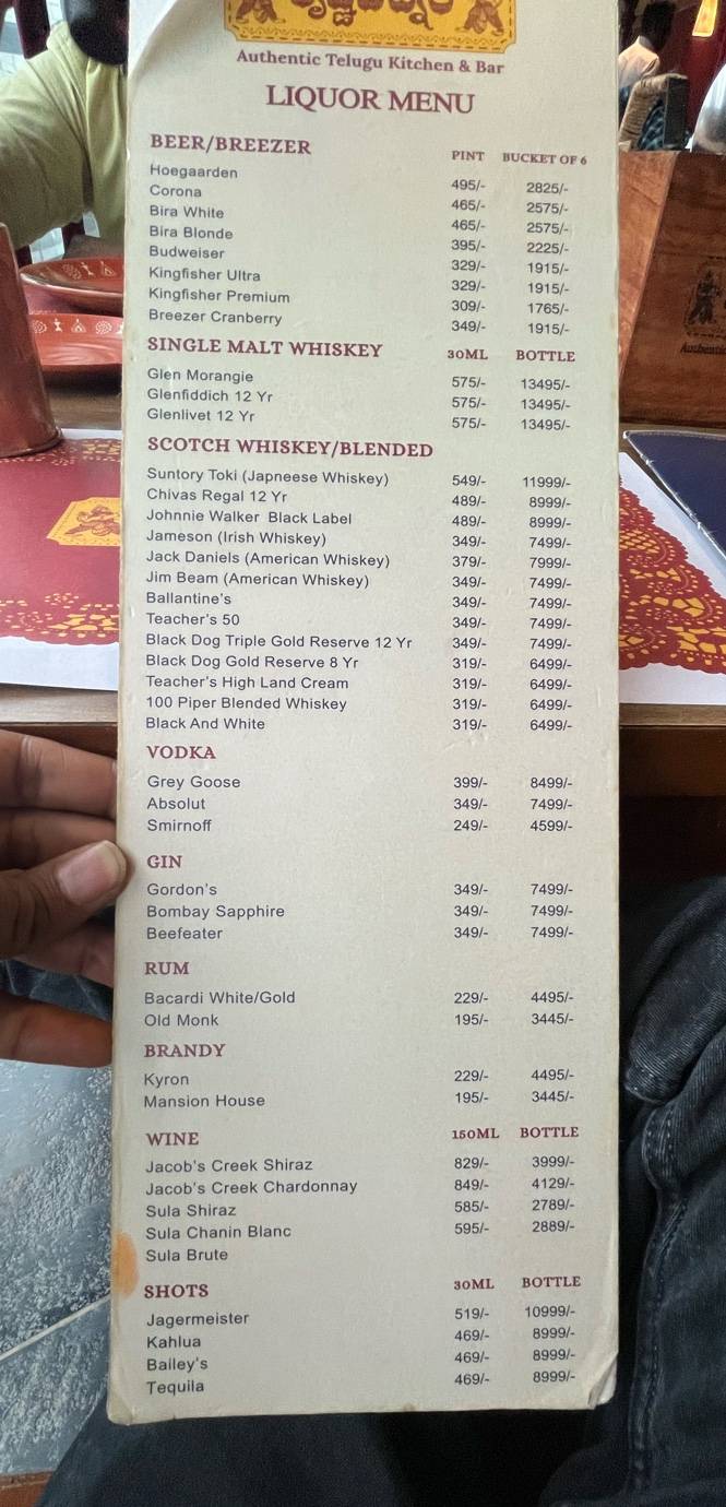 Krishnapatnam menu