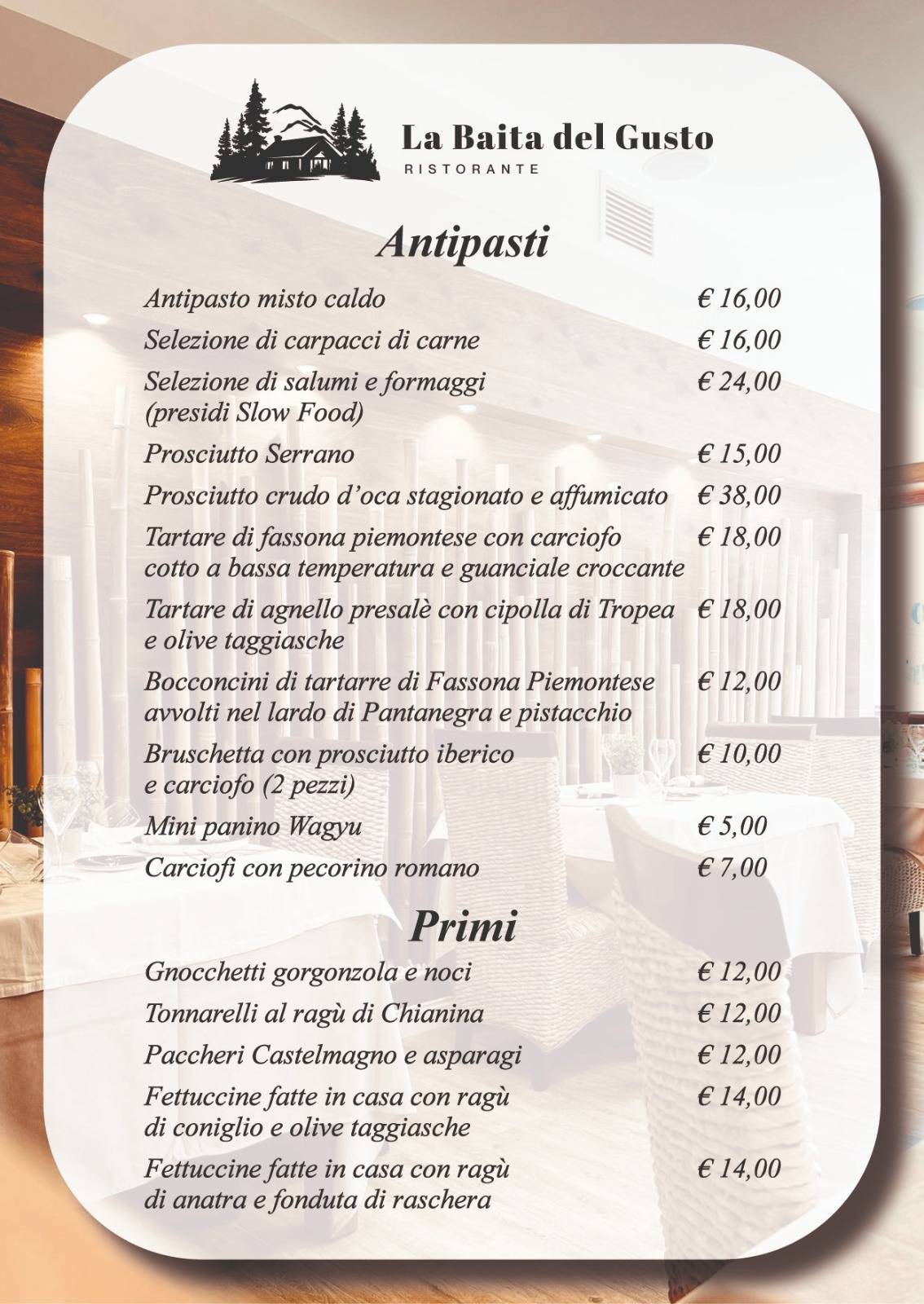 Menu di La baita del gusto ristorante 