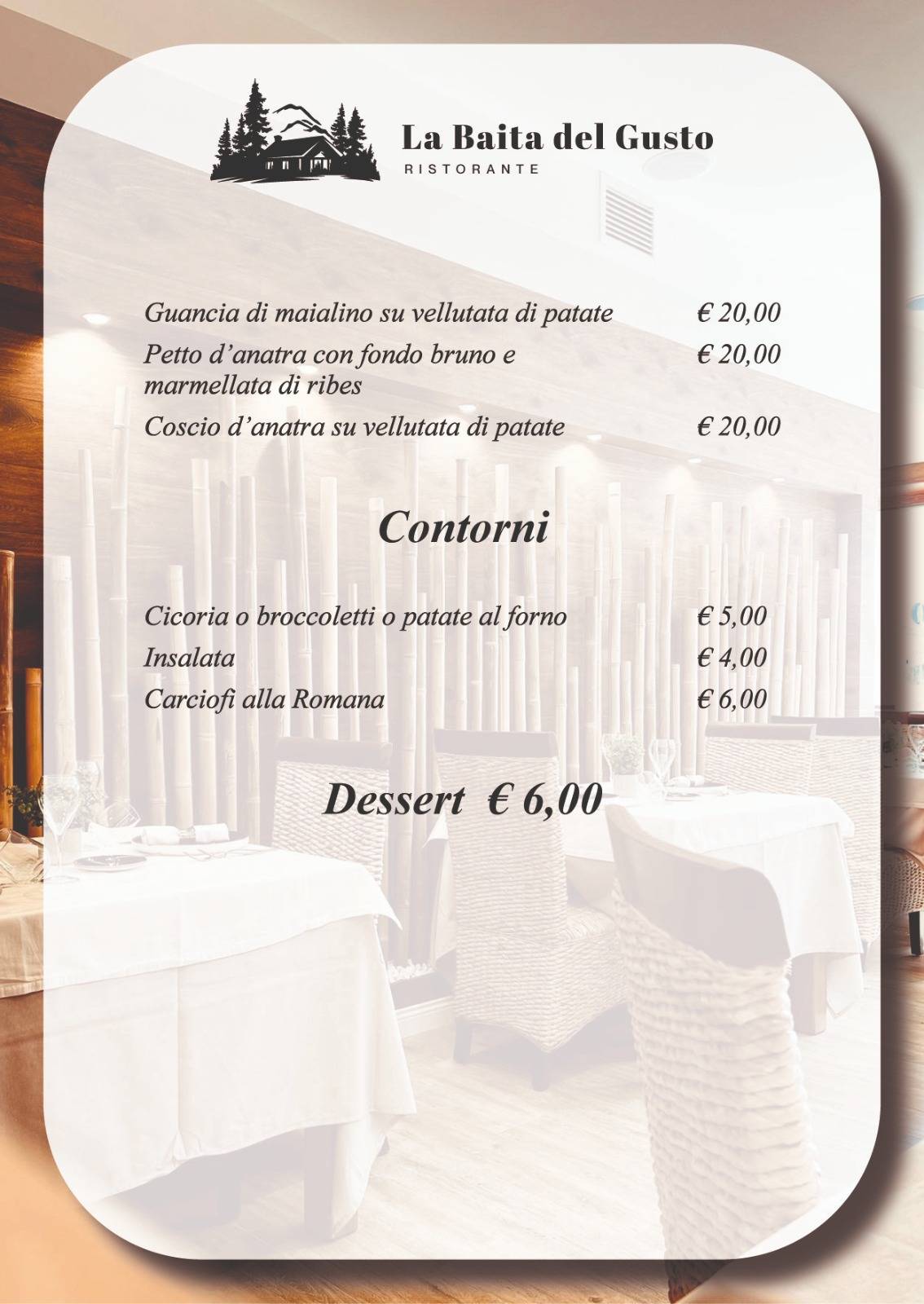 Menu di La baita del gusto ristorante 