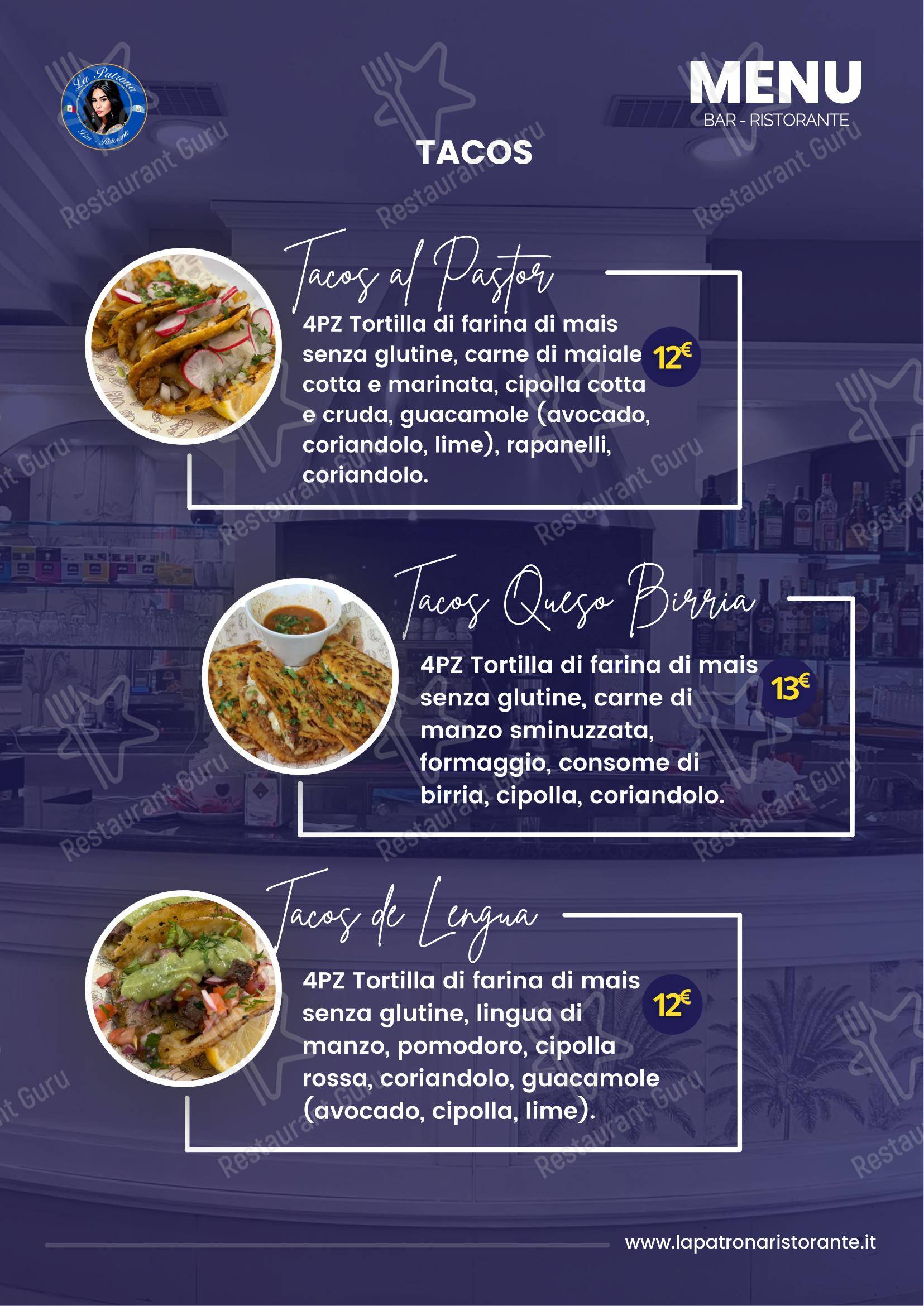 Menu per LA PATRONA in Milano