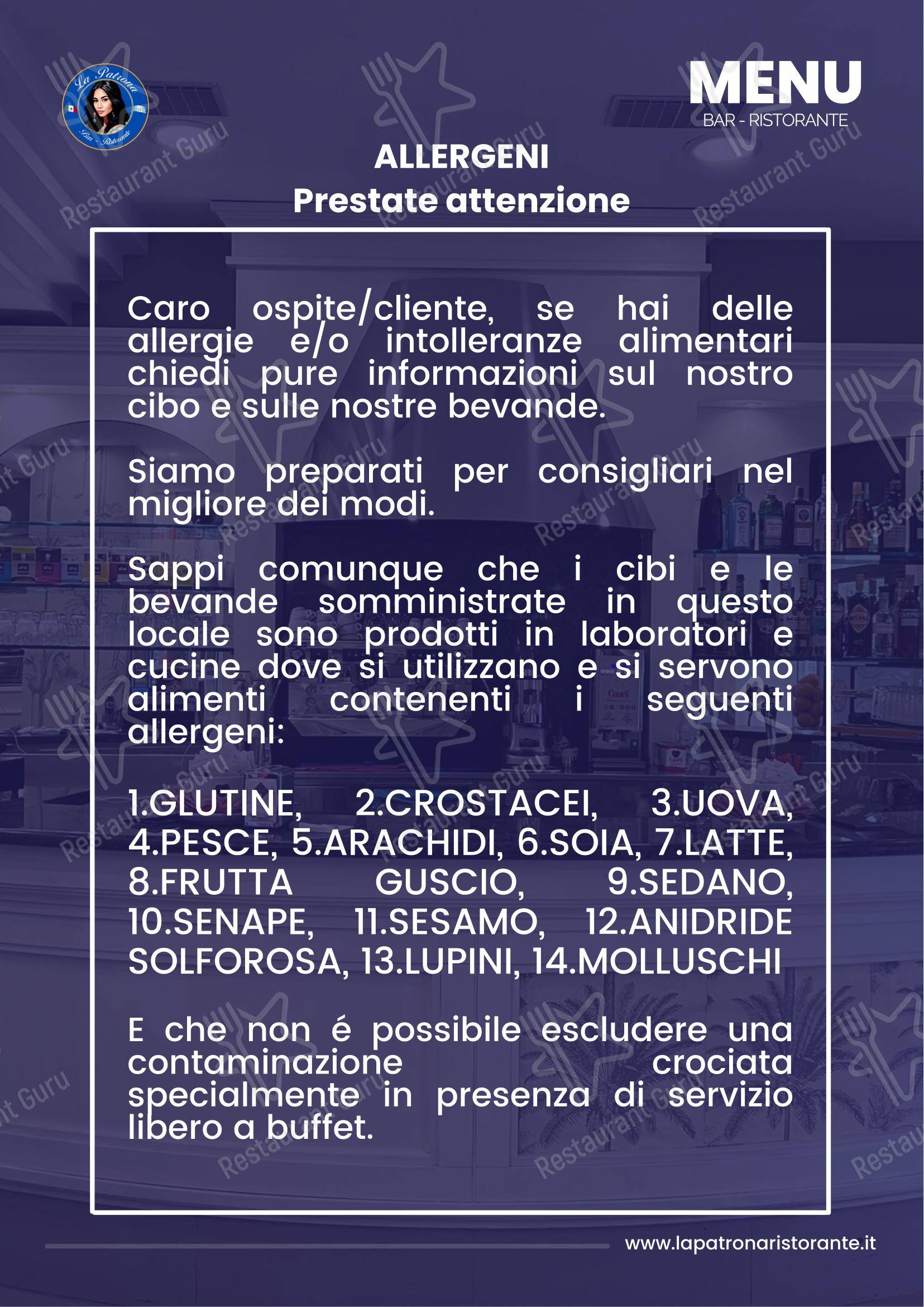 LA PATRONA in Milano - Menu