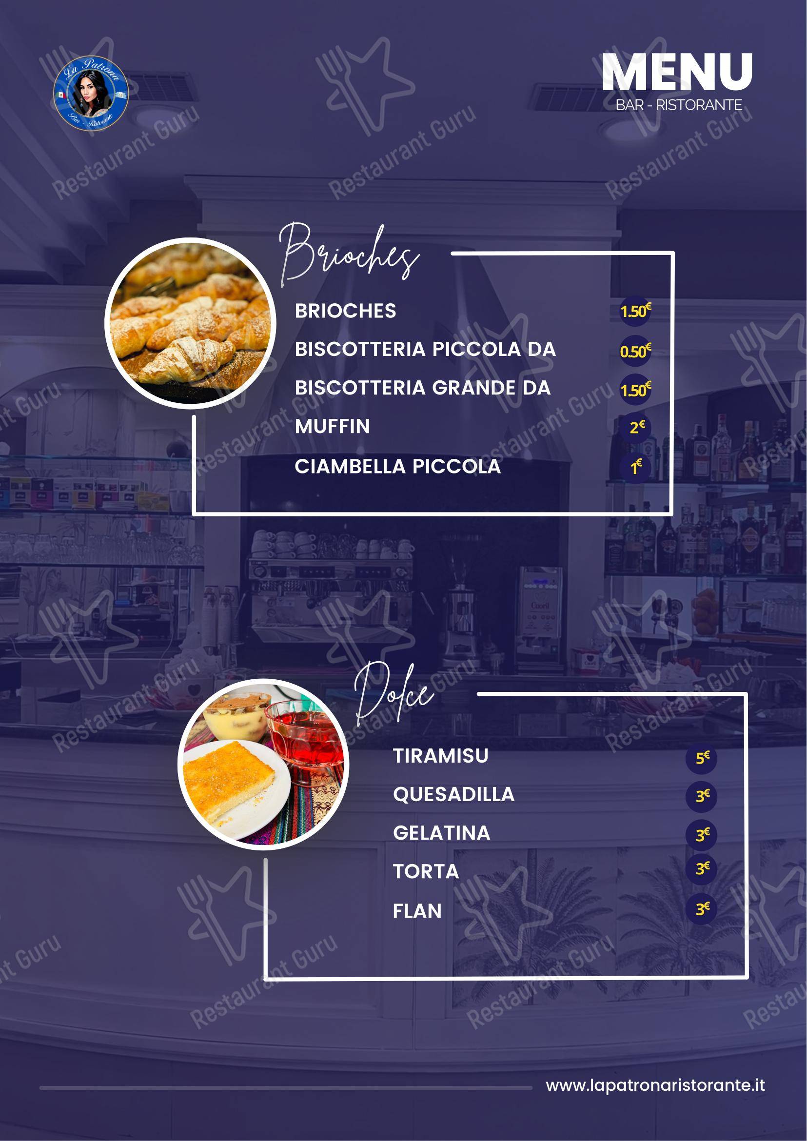 Menu per LA PATRONA in Milano