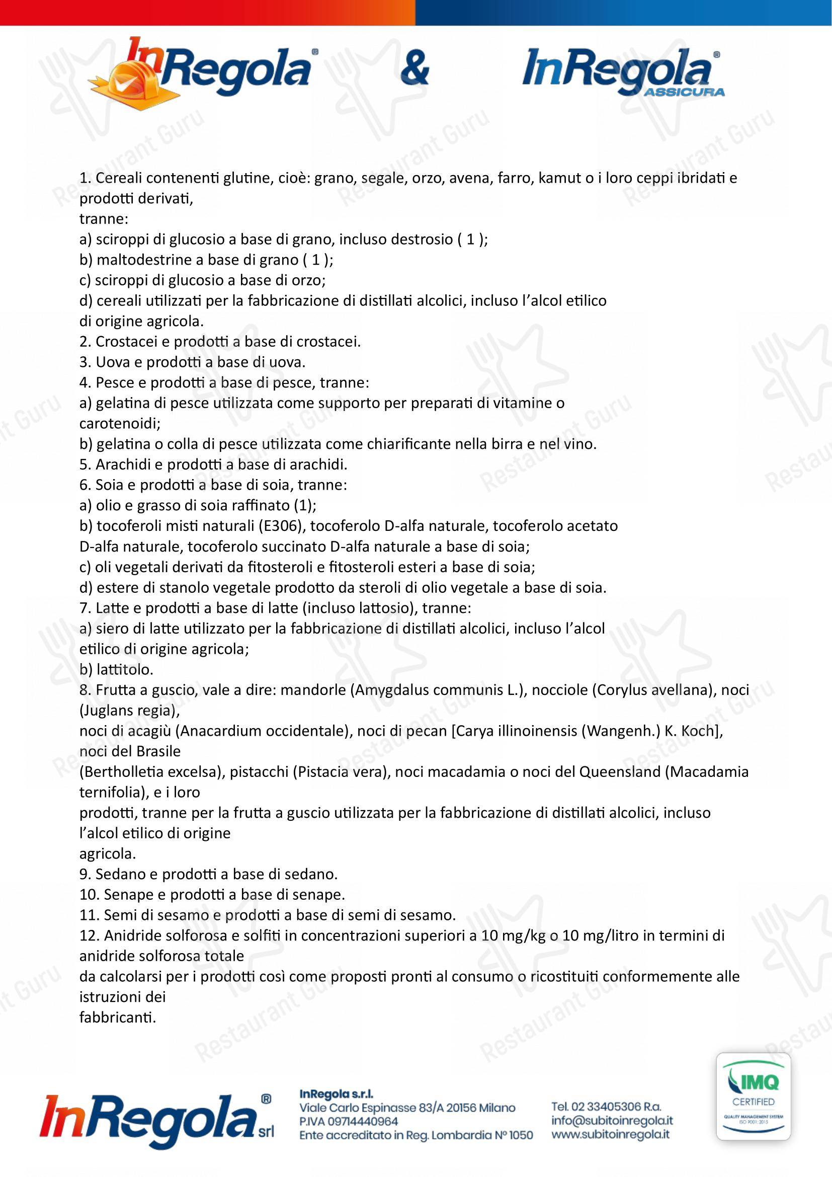 Menu per LA PATRONA in Milano