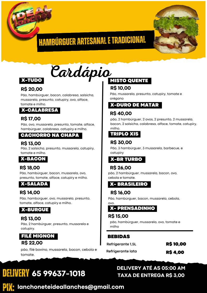 LANCHONETE IDEAL cardápio