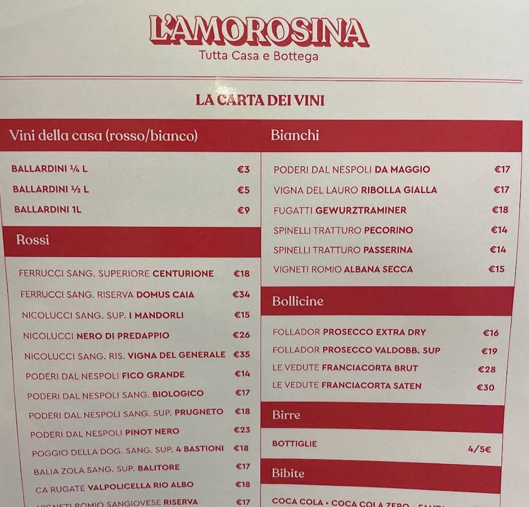 Menu di L'Amorosina 