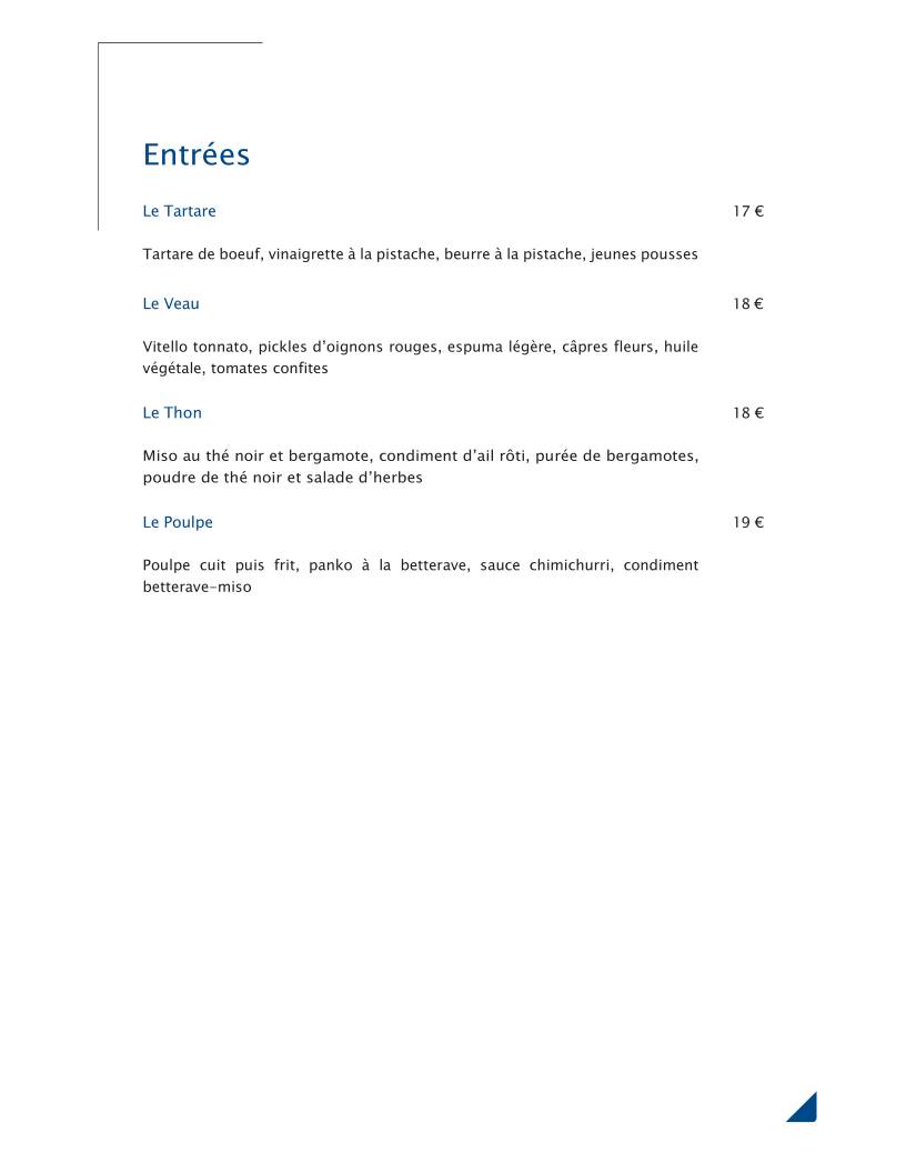 Menu de L'Archipel