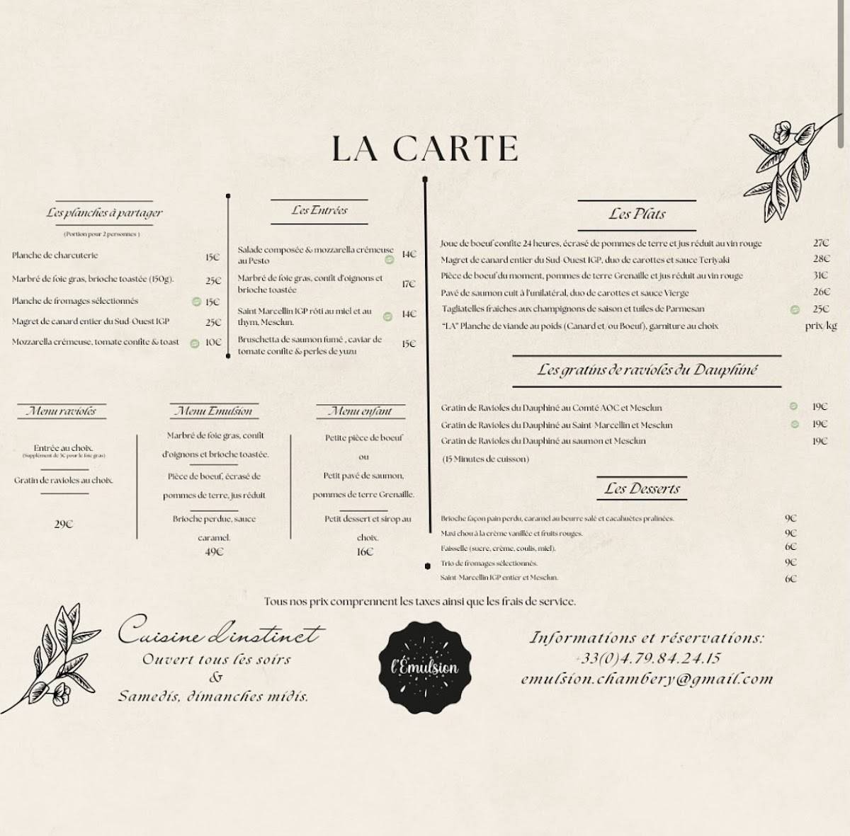 Menu de L'Emulsion